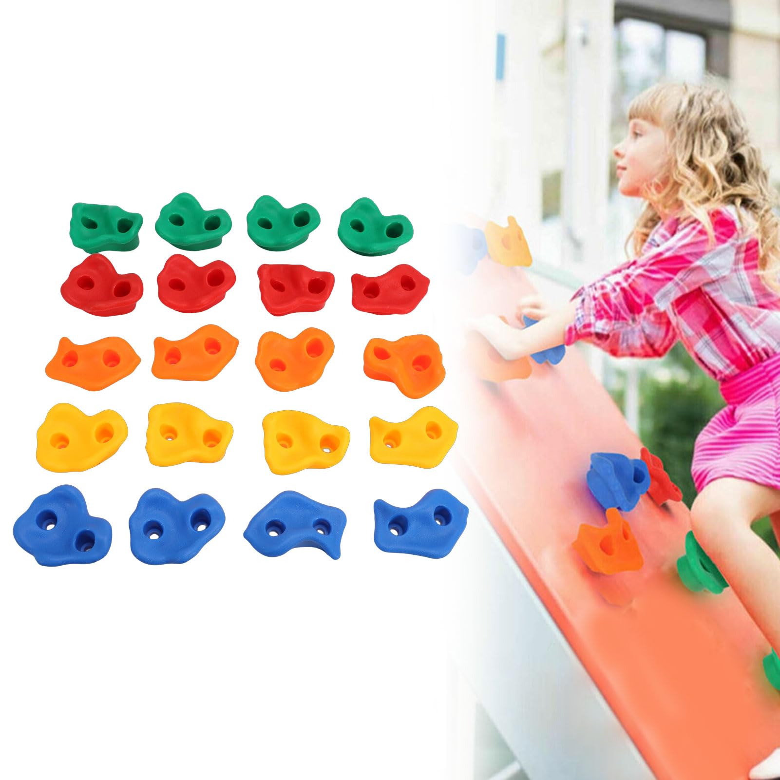 Luqeeg 20 szt. Uchwytów do Wspinaczki, Ergonomiczny Kolorowy Zestaw do Wspinaczki Po Skałach, Uchwyty ścienne z Elementami Montażowymi, Idealne Użytku Wewnątrz i na Zewnątrz
