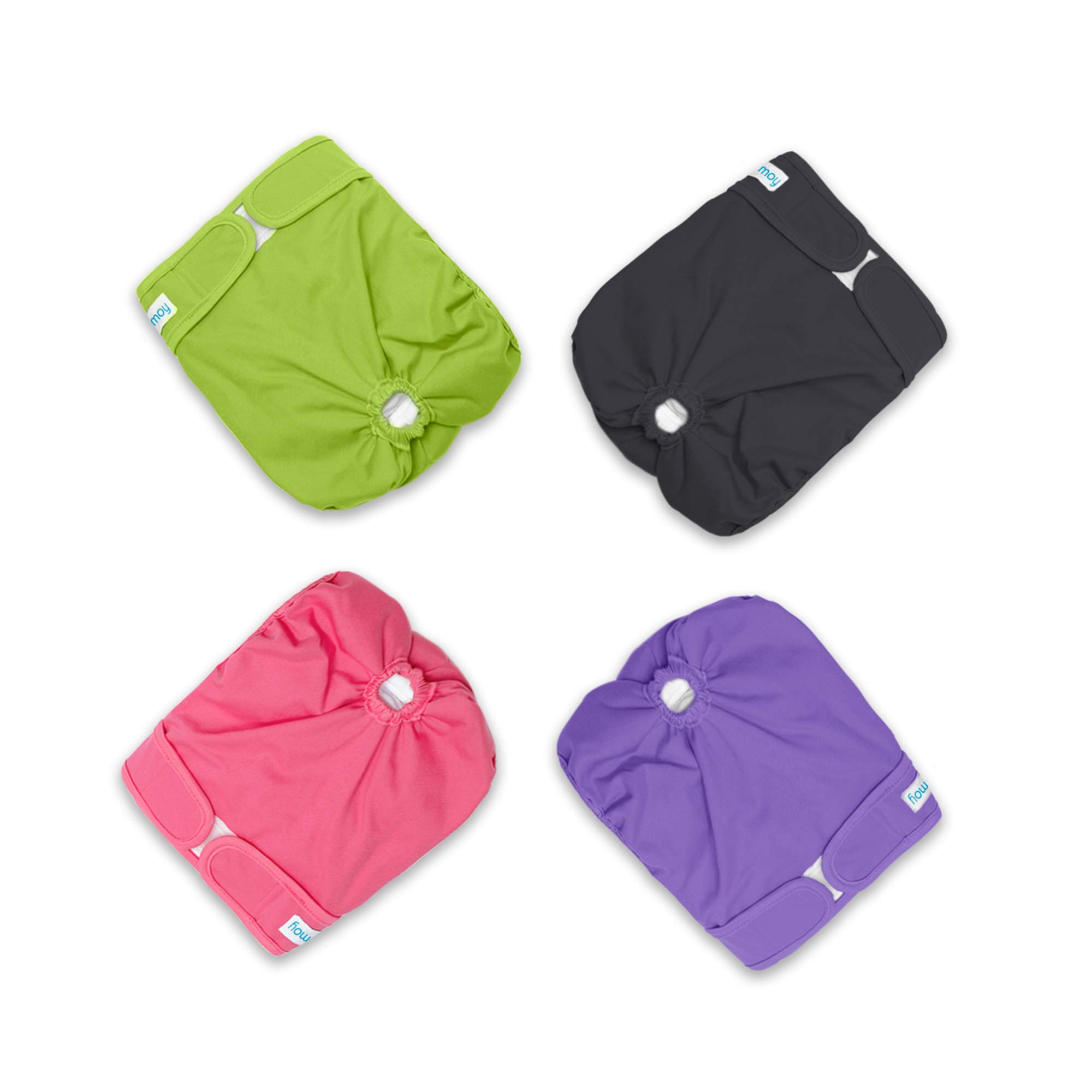 Teamoy 4 Piezas Pañal para Perros, Pañales de Magasin Pet Lavable,pañales para Perros Hembra, Superabsorbente y Cómodo,(Negro + Verde + Rosa + Morado, XS)