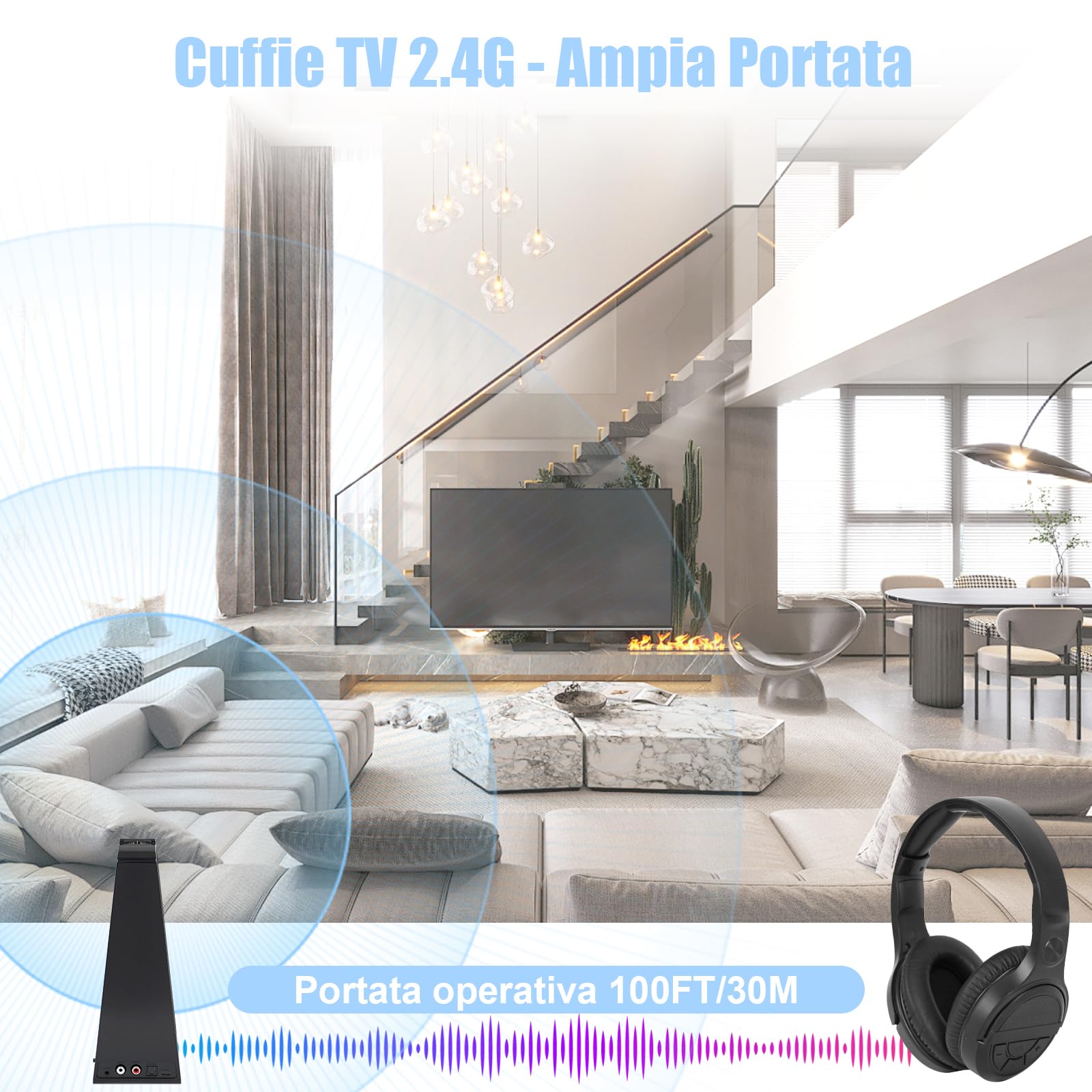 Cuffie per Anziani con Pulsanti Grandi, Cuffie TV Senza Fili con Stazione di Ricarica Trasmettitore 2.4G, Auricolari Bluetooth 5.3, Comodo e Facile da Usare per Gli Anziani, Qualità Audio Hi-Fi, Nero