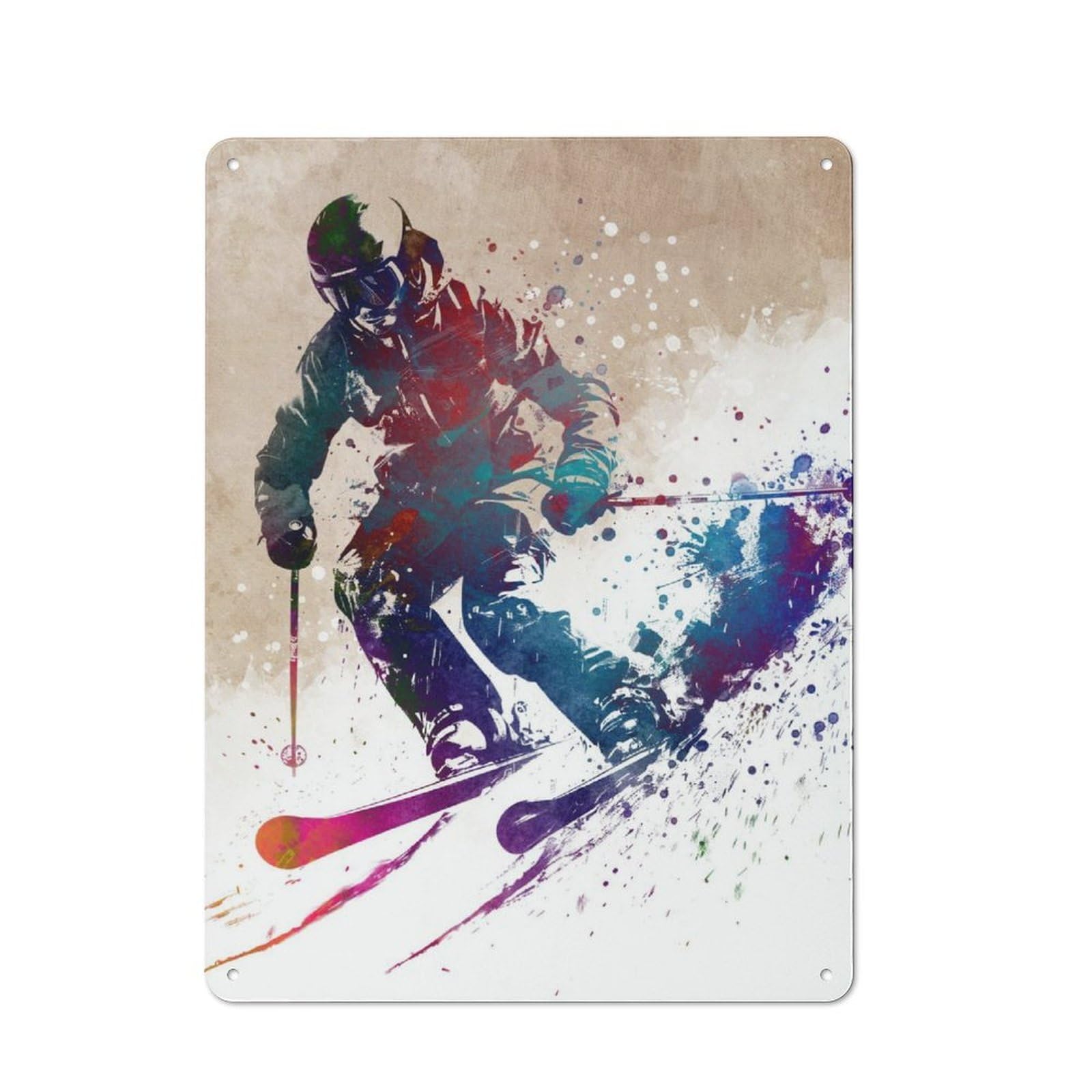 Junmoney Ski Sport Art Metal Sign 40X30cm With For Workshop Wall, Rustic Decor, For Garage, Workshop And Man Cave Decoration