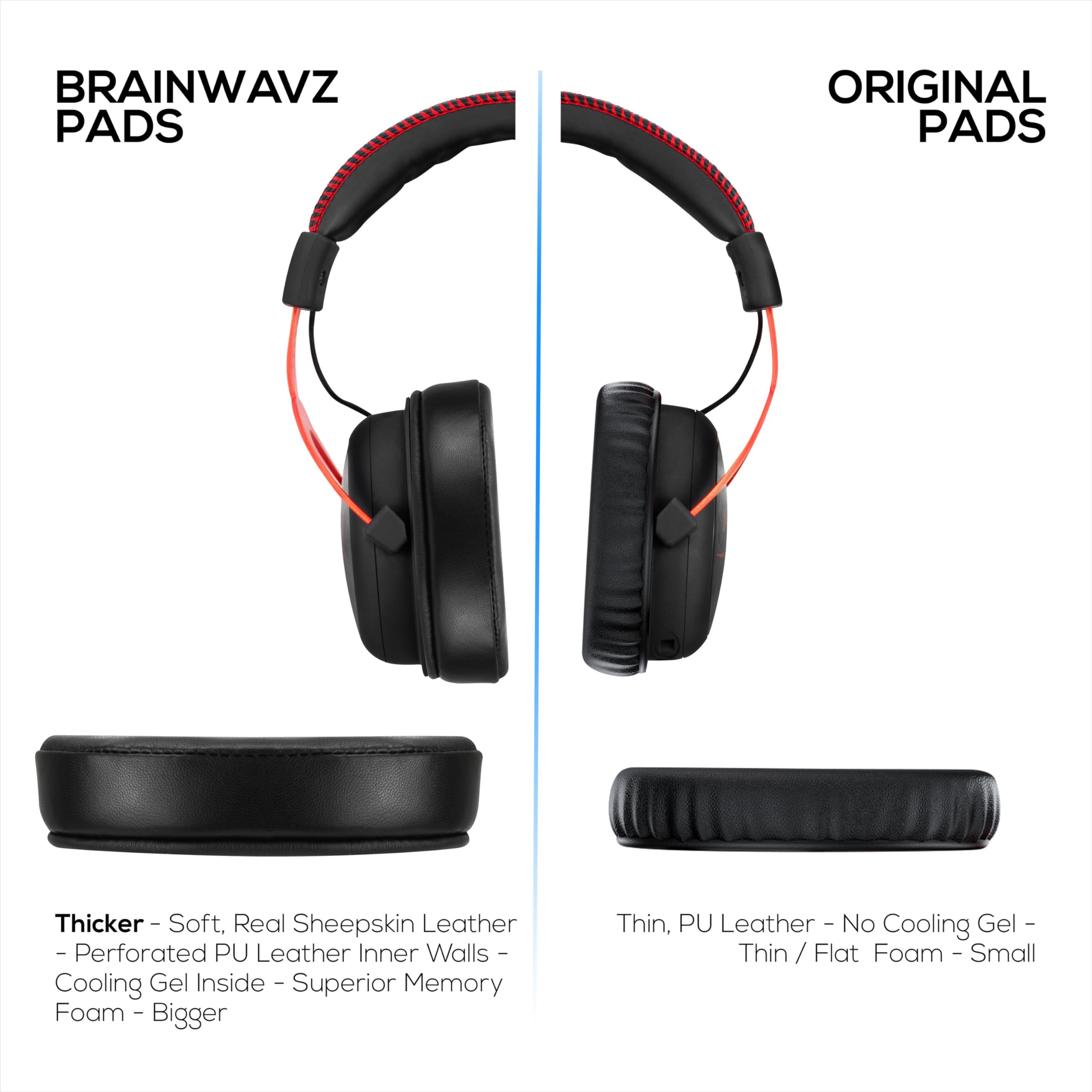Gel-Ohrpolster aus Schaffell für HyperX Cloud 1, 2 Wireless, Core, Flight S, Alpha S Headsets und mehr, weiches Leder, kühlendes Gel, extra Komfort, strapazierfähig und langlebig Brainwavz