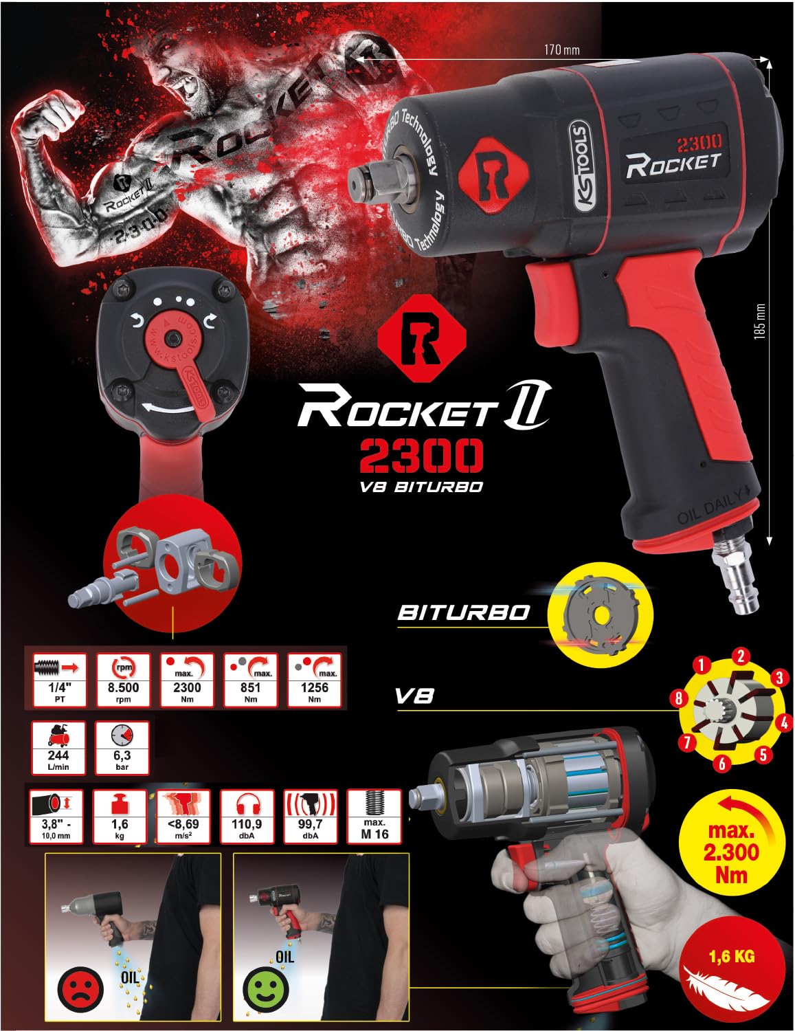 KS TOOLS 512.0002 Śrubokręt udarowy (zasil. pneumat.) pneumatyczny
