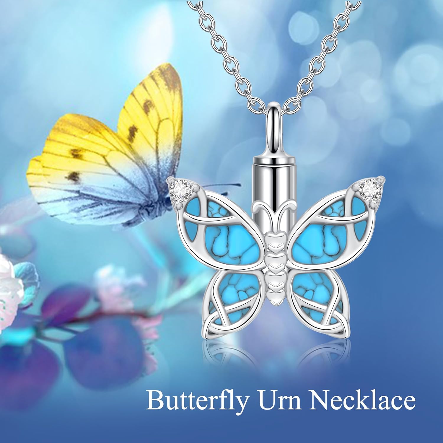 MONGAS Butterfly Urn Necklace for Ashes 925 Sterling Silver Cremation Necklace for Ashes Turquoise Pendant Cremation Jewelry Keepsake Memorial Gift for Loss Memorial - Image 6