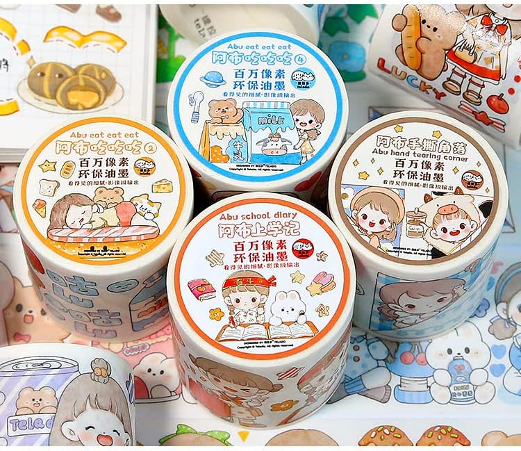 Miniatura 2 de Kawaii Art Washi Tape - Linda cinta adhesiva para escuela, suministros de oficina, estética, caricaturas, juego de cinta adhesiva decorativa para