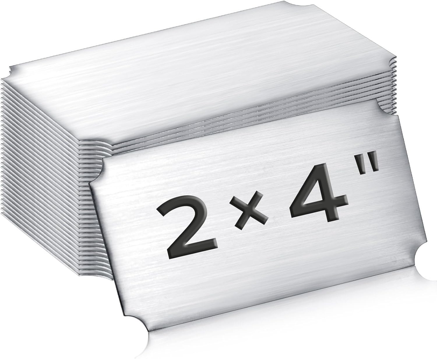 Therwen 30 Pcs Name Plates Laser Engraved Brushed Stainless Steel Plate Personalized Plaque Blank Custom Name Tag Label with Adhesive Backing(Silver,4''x 2'',Notched Corner)