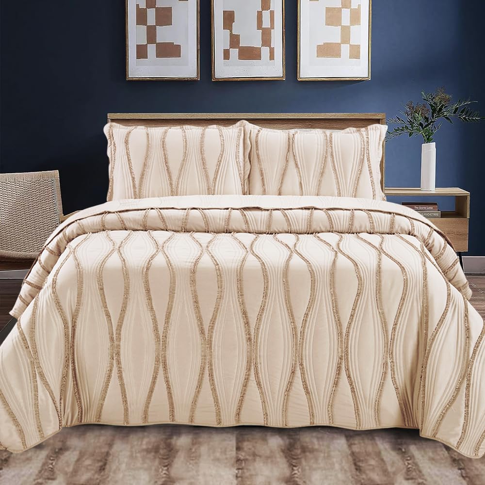B&B Quilted Bedspreads Comforter Single Bed Throw - Embossed Ruffle Pattern Soft Bedspread Throw Bedding Set for Bedroom with Decorative Pillow Cover - Single, Pink