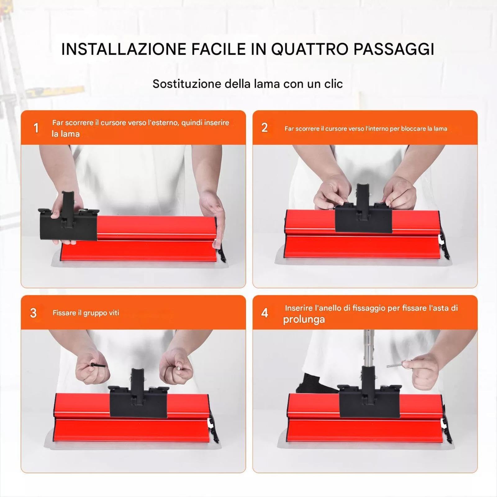Frattazzo per rasatura professionale asta telescopica 86-207 cm spatola per stucco con 10 misure di lama(155-955 mm) manico regolabile antiscivolo valigetta inclusa – per lisciare grandi superfici A