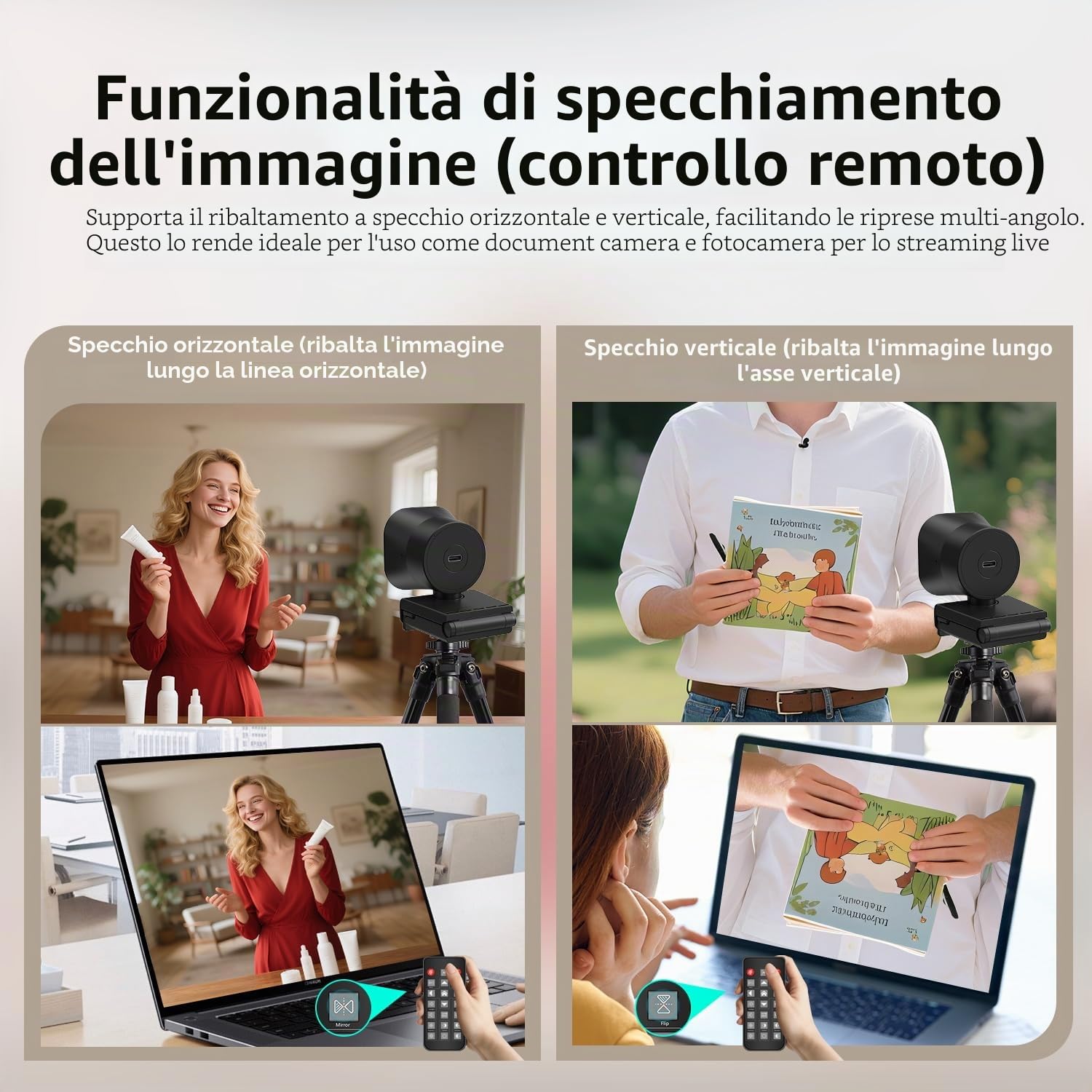 TOALLIN Webcam 4K con luce ad anello, telecomando, Autofocus PDAF, 12 milioni di pixel, doppio microfono integrato, zoom digitale 5X, webcam per streaming live/riunioni/videochiamate