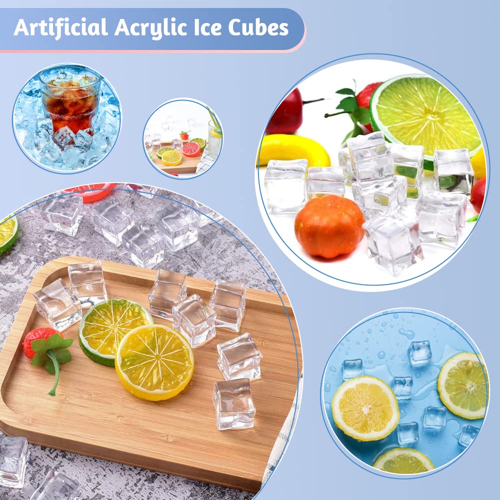 THATSRAD 60 PZS Cubitos de Hielo Reutilizables Transparentes 2cm Cubitos de Hielo de Acrílico Cubitos de Hielo Falsos Reutilizable de Cubo Hielo Falso para Artificiales, Fotografia, Decoración de Boda