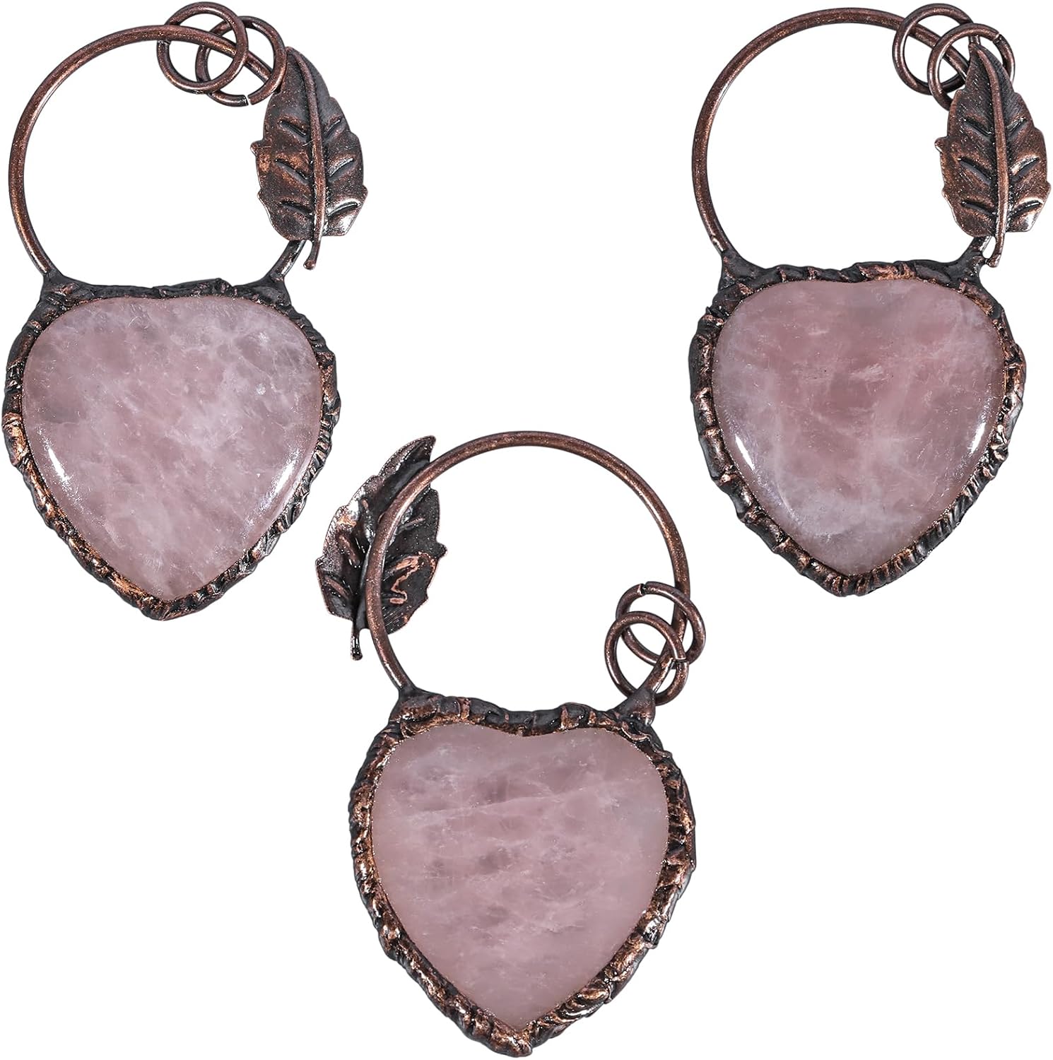 SUNYIK Natural Heart Crystal Pendant Necklace for Women Men, Copper Leaf Stone Charm Pendant with Adjustable Chain - Image 3