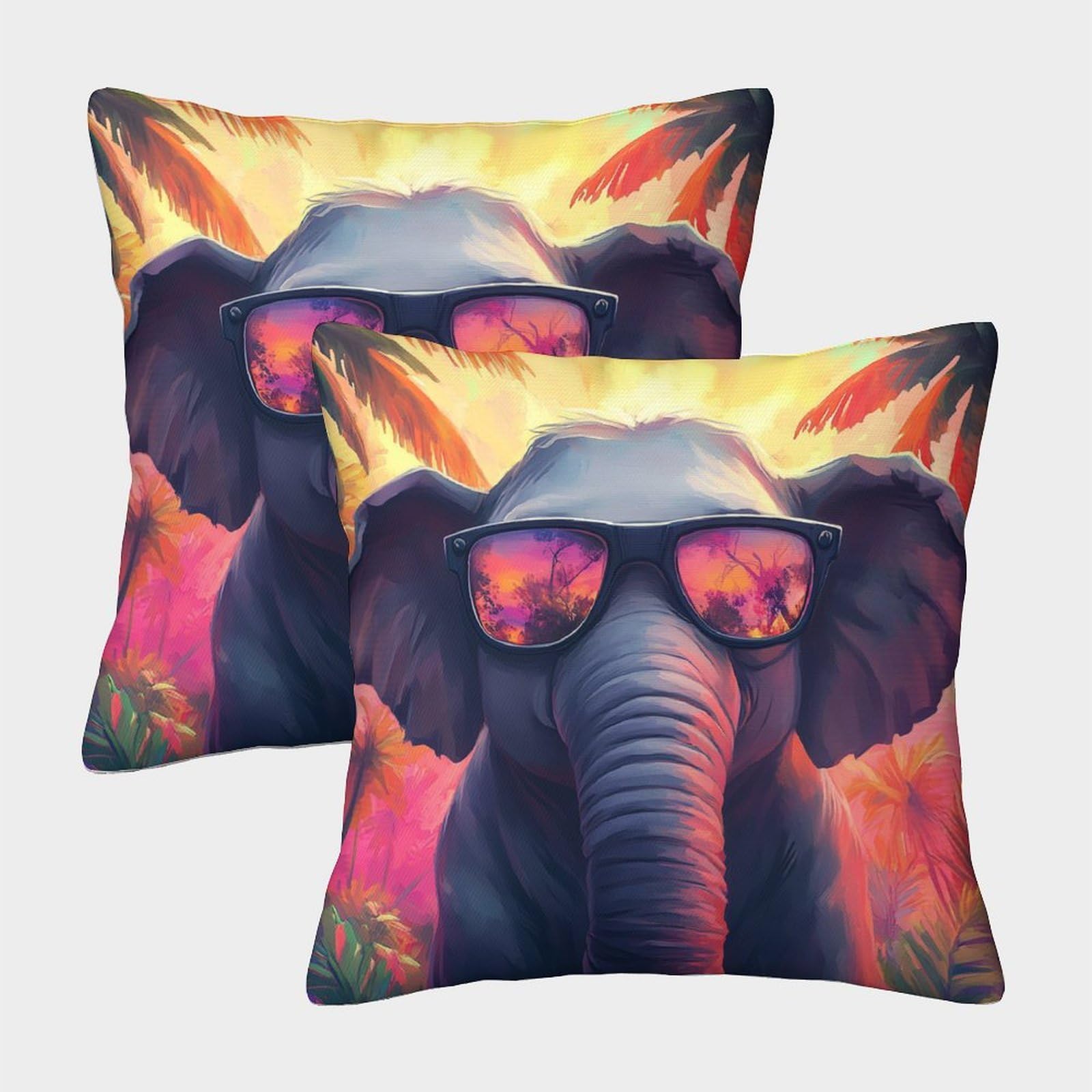 kaiyun 2 Pack Elephant Wearing Glasses,Animation Pillow Case 40x40cm Throw Pillow Case,Modern Decoration Pattern for Terrace Sofa Bedroom Indoor Outdoor Party