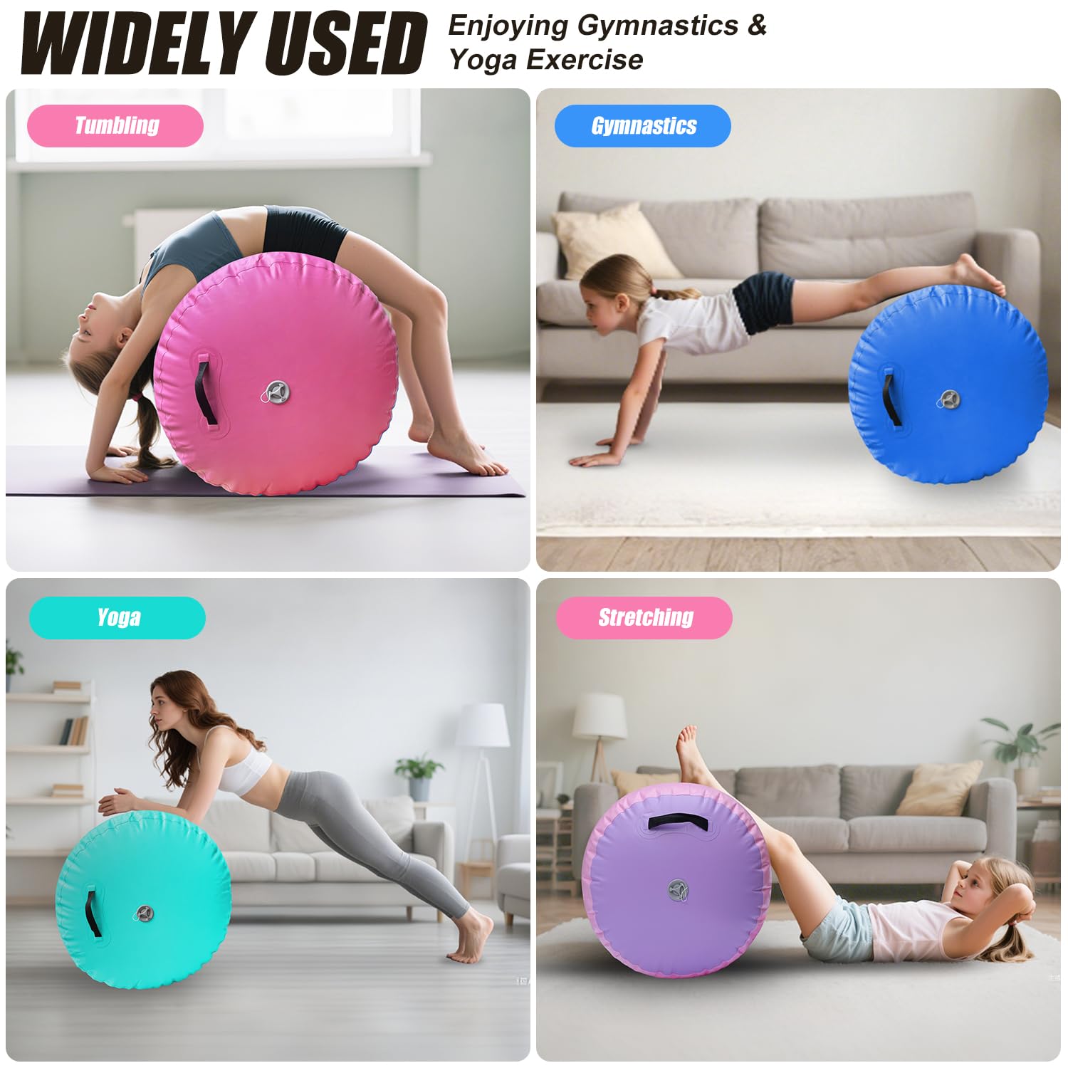 Tappetino da ginnastica gonfiabile, per ginnastica, yoga, allenamento e cheerleader, per uso domestico