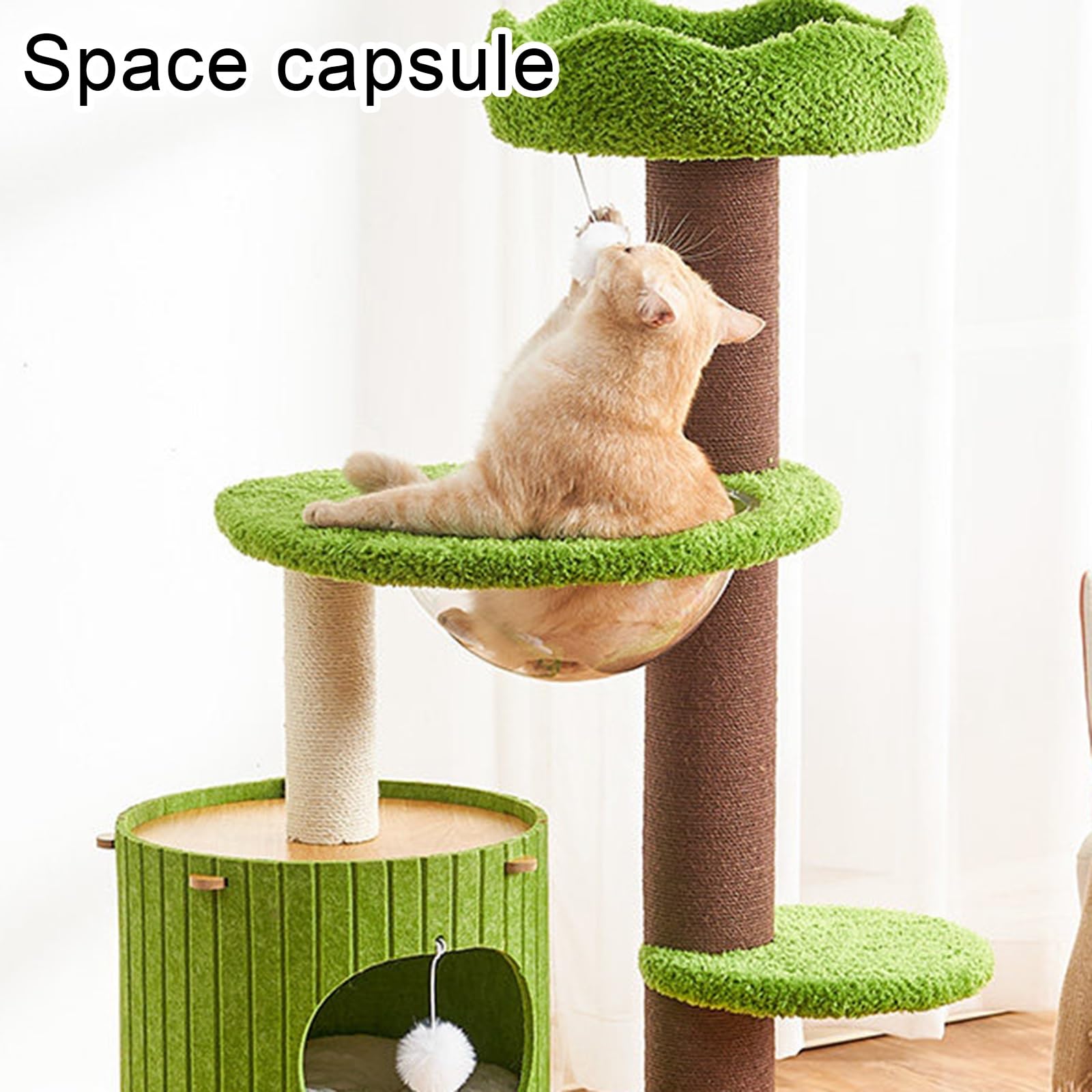 Tiragraffi con Base Rinforzata Cuccia A Forma di Capsula Spaziale Piattaforma di Osservazione Chiusa con Tetto in Feltro Tiragraffi per Gatti Pannello in MDF Palla Giocattolo Rinforzato H102/132 Cm