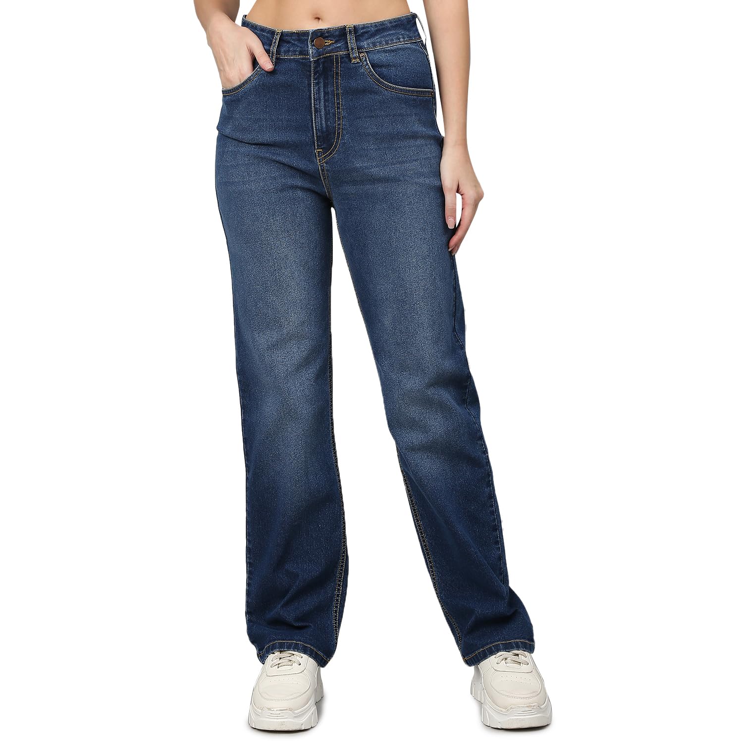 tarama Womens High Rise Basic Pockets Straight Fit Jeans-picture-20