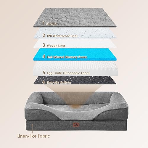 Miniatura 2 de EHEYCIGA Cama para perro de espuma viscoelástica para tamaño mediano, sofá ortopédico para perro con lados y forro impermeable, sofá lavable para