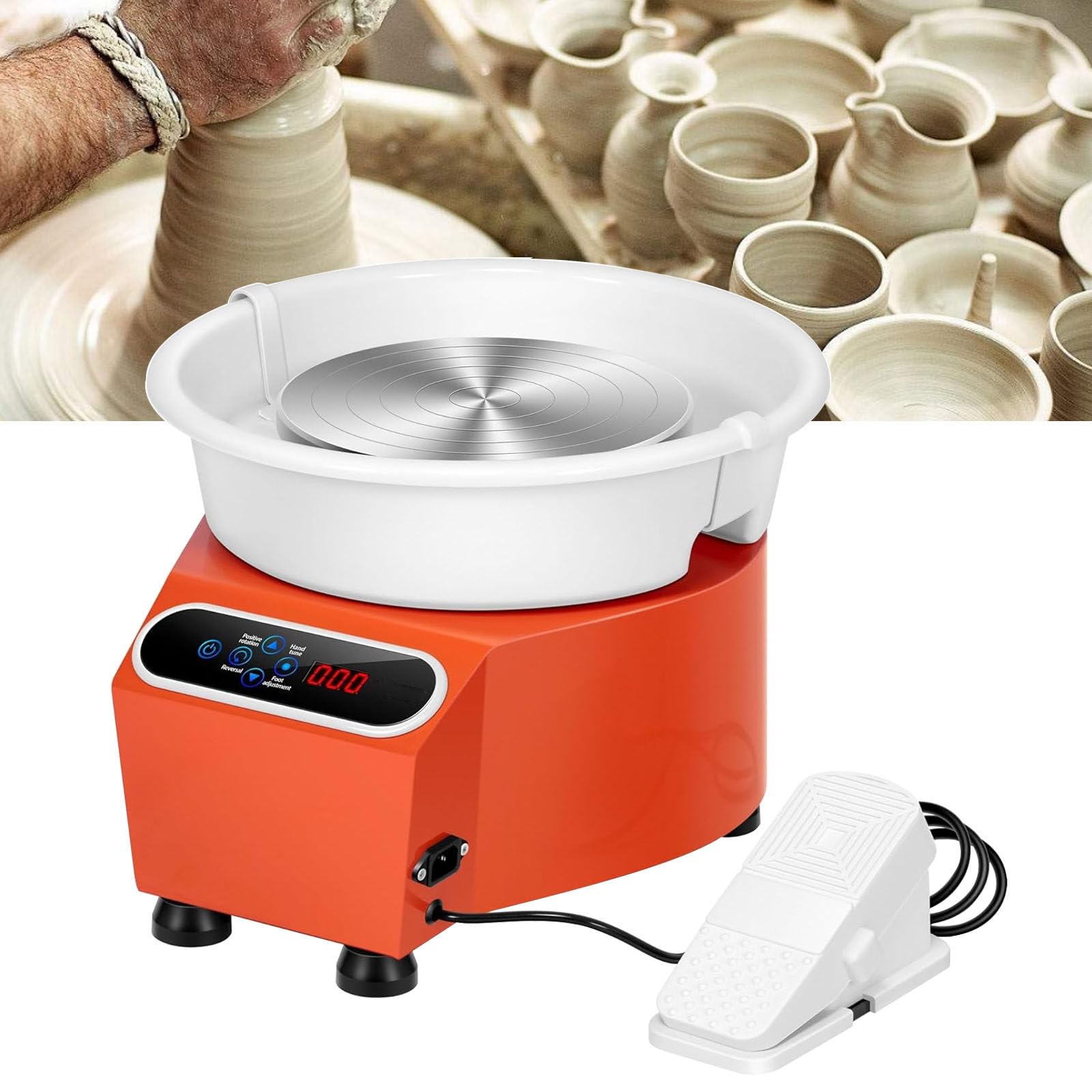 YXZYFPP 25CM Pottery Wheel Forming Machine, 350W Electric Pottery Throwing Wheel with LCD Touch Screen and Pedal, Clay Modeling Machine, 16PCS Accessory Tools Kit (Orange)