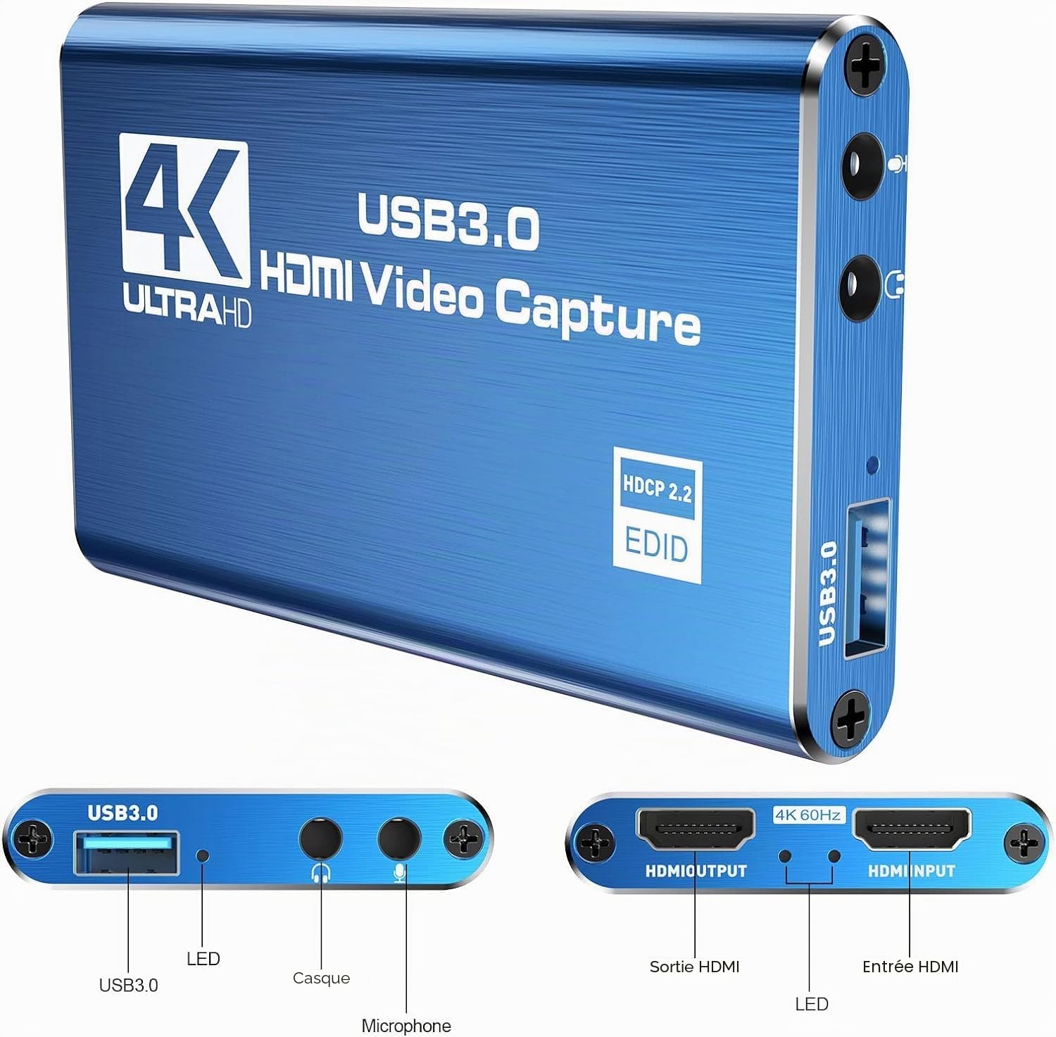 Carte de capture vidéo HDMI Azuxreza pour commutateur, 4K pour le streaming avec USB 3.0 et 2K 30 FPS Game Capture pour Nintendo Switch/PS5/Xbox/PS4/Steam Deck