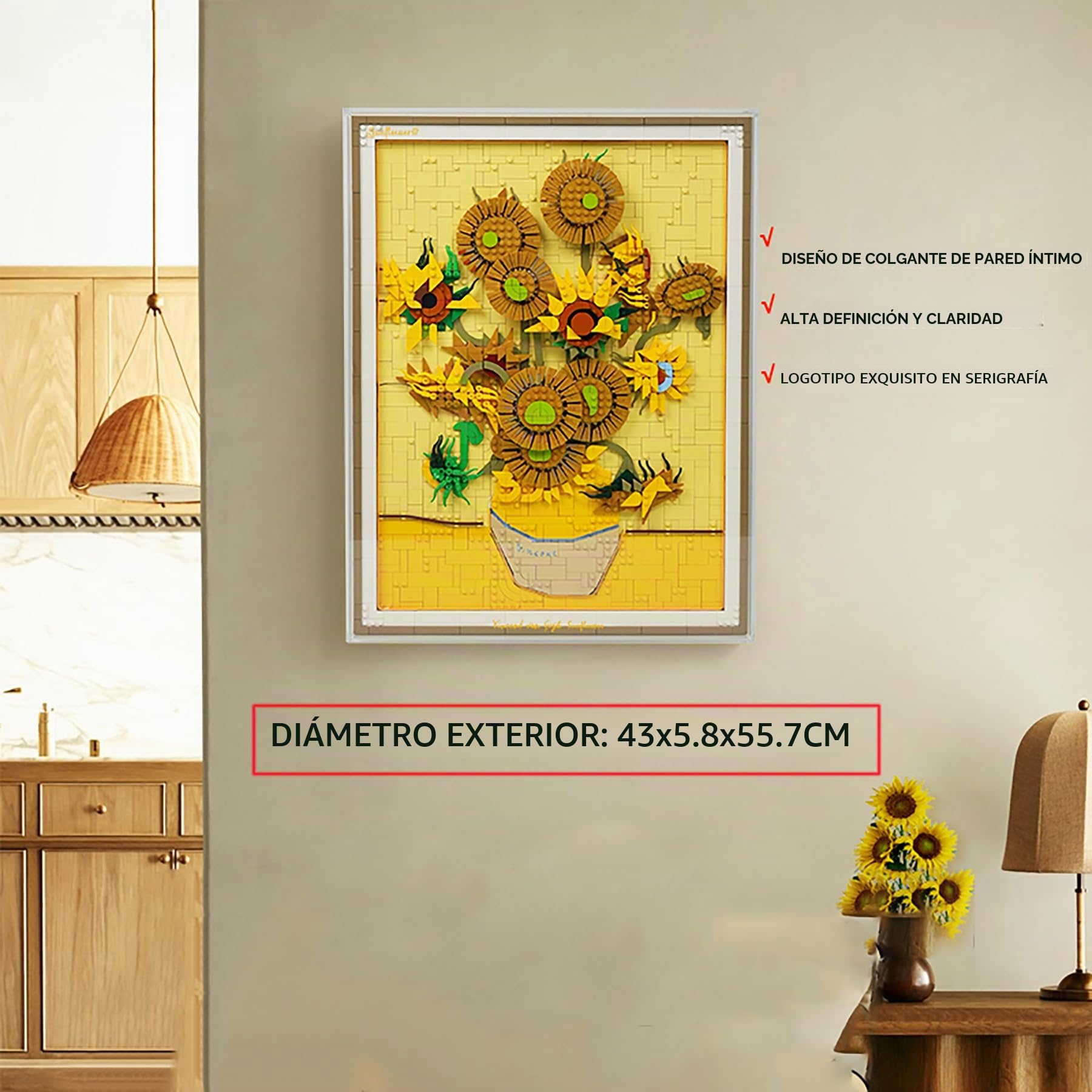 Vitrina acrílica para LEGO 31215 ART Van Gogh girasoles, caja transparente a prueba de polvo, marco de fotos transparente para colgar en la pared (solo caja de exhibición) (todo en uno)