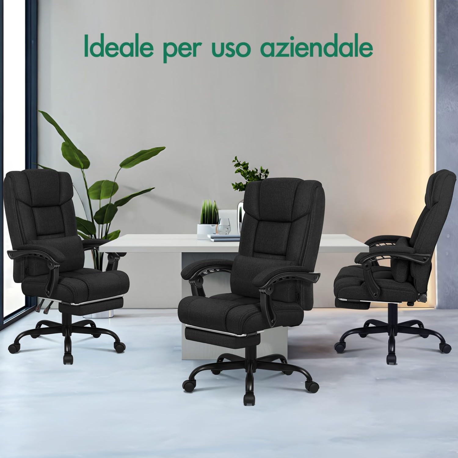 ALFORDSON Sedia Girevole con Poggiagambe Poltrona Direzionale Ergonomica da Ufficio Studio Regolabile con Rotelle, Altezza Regolabile, Supporto Lombare, Portante di 180 kg, Tessuto(Nera)