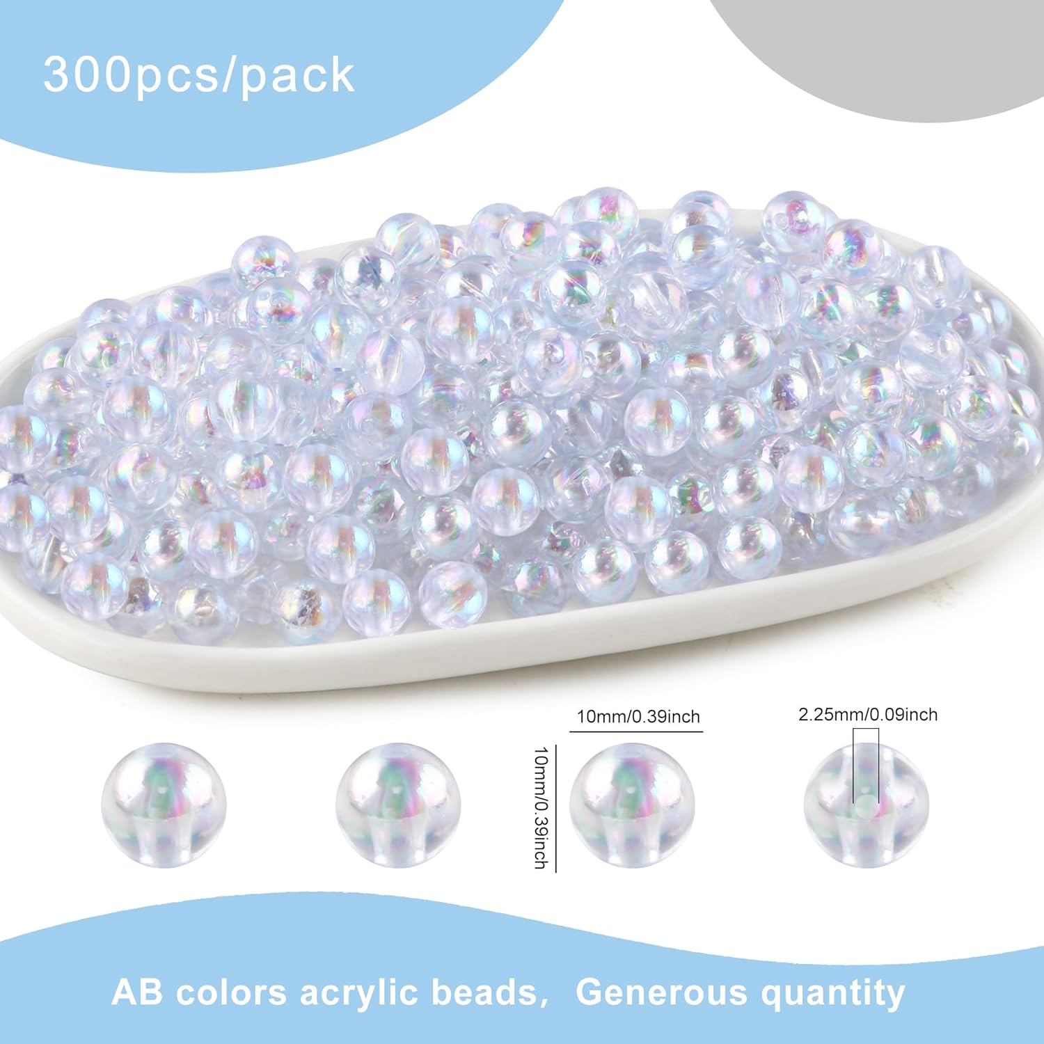 300Pcs 10mm Acrylic Round Beads for Jewelry Making, AB Colors Acrylic Spacer Beads for Earring Necklace Bracelet and DIY Crafts - Image 2