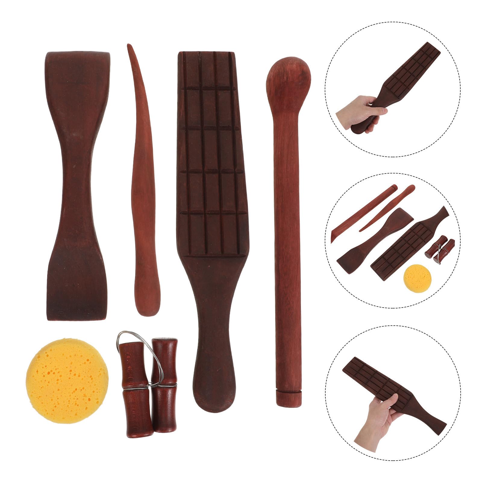 HANABASS 6 Piezas Juego de Herramientas de Cerámica para Modelado de Arcilla Diseño de Madera y Cortador de Alambre para Esculpir en Manualidades de Cerámica