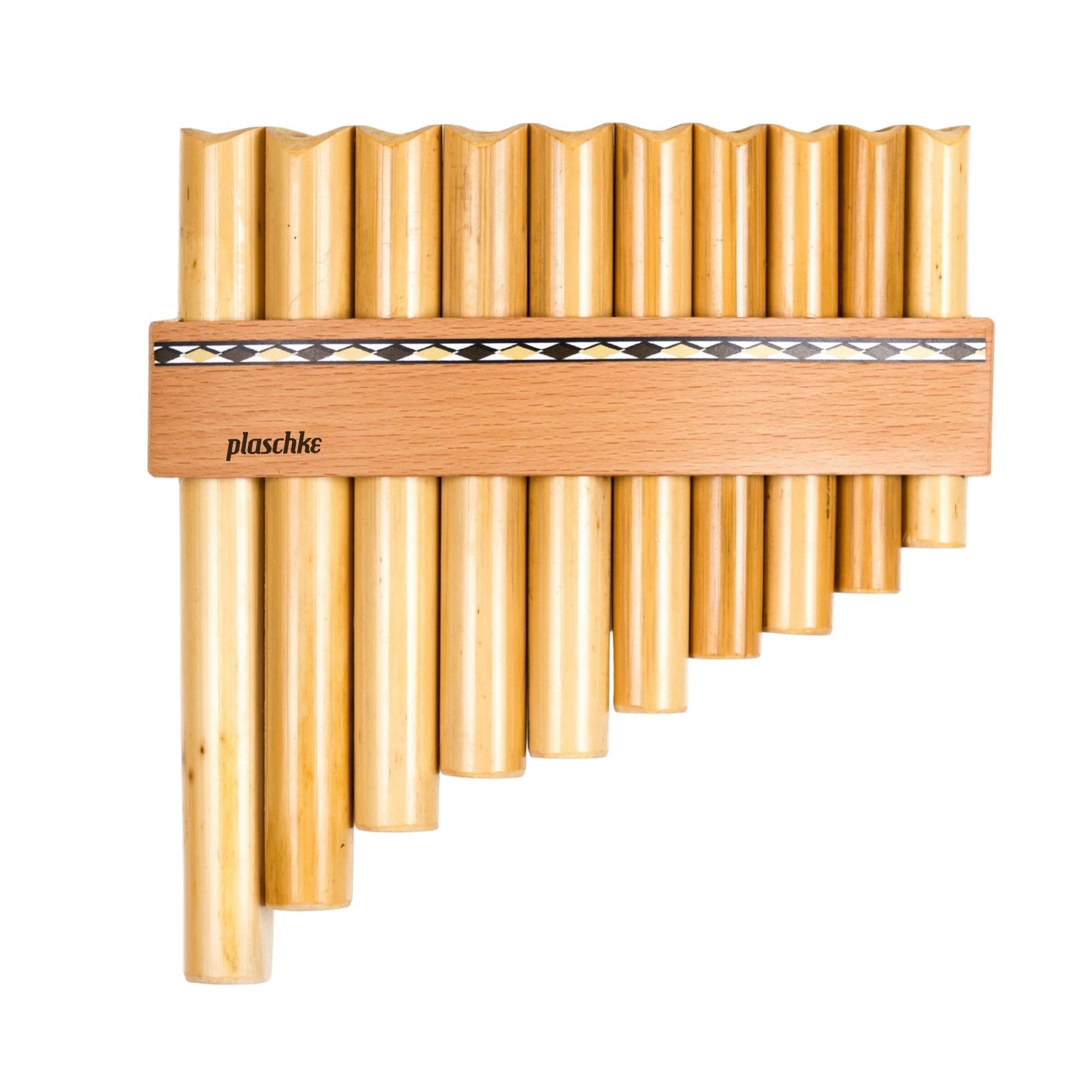 Plaschke Zampoña, Flauta de pan con cinturón de madera, hecha a mano con libro, made in Italy, 10 tubo