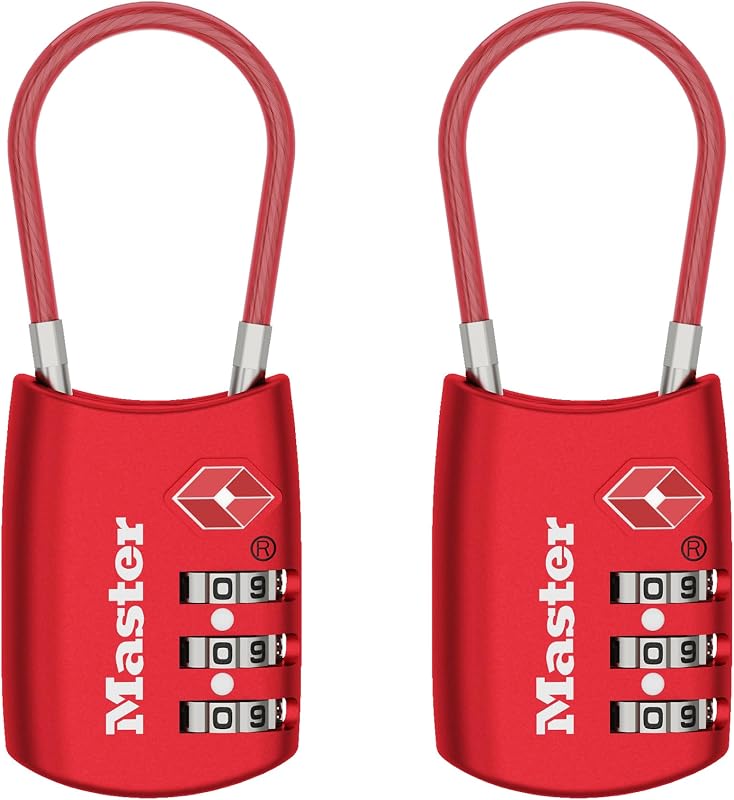 Master Lock Candado de combinación para equipaje aprobado por la TSA, paquete de 2, 4688REDEC2 | Aceptado por la TSA, configure su propia cerradura de viaje con combinación para valija, mochilas, seguridad del aeropuerto, cerradura reiniciable de 3 dígitos