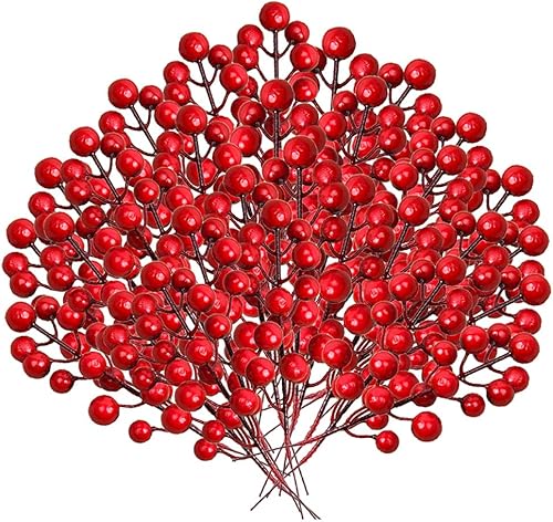 Paquete de 30 tallos artificiales de bayas rojas de Navidad, bayas falsas de invierno, racimo de arándanos sintéticos para decoración de árboles de