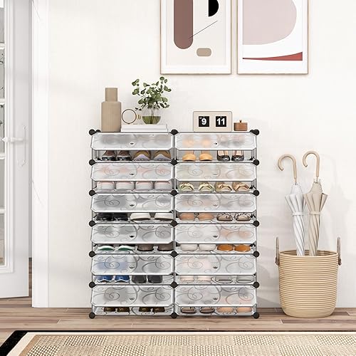 Miniatura 2 de COSTWAY Organizador de zapatos, estantes de zapatos de 6 niveles con cubiertas, diseño de bricolaje, 24 pares de cajas organizadoras de cubos