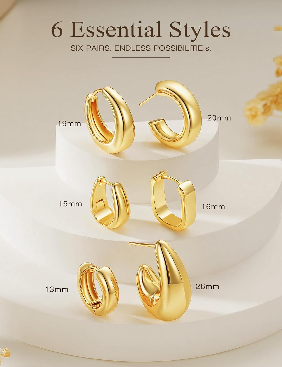 TURANDOSS Hypoallergenic Chunky Hoop Earrings Set for Women Girls