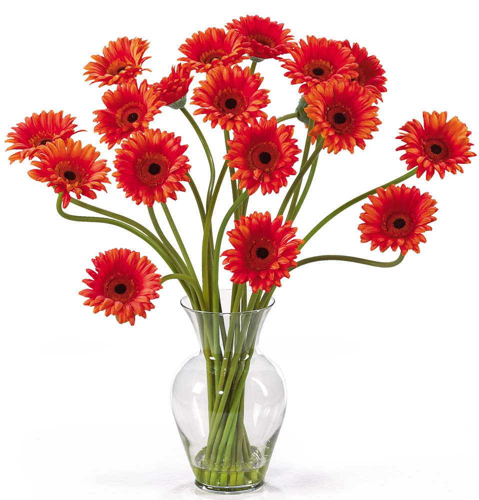 Nearly Natural 1086-OR Gerber Daisy Liquid Illusion Silk Flower Arrangement, Orange 18 x 18 x 21