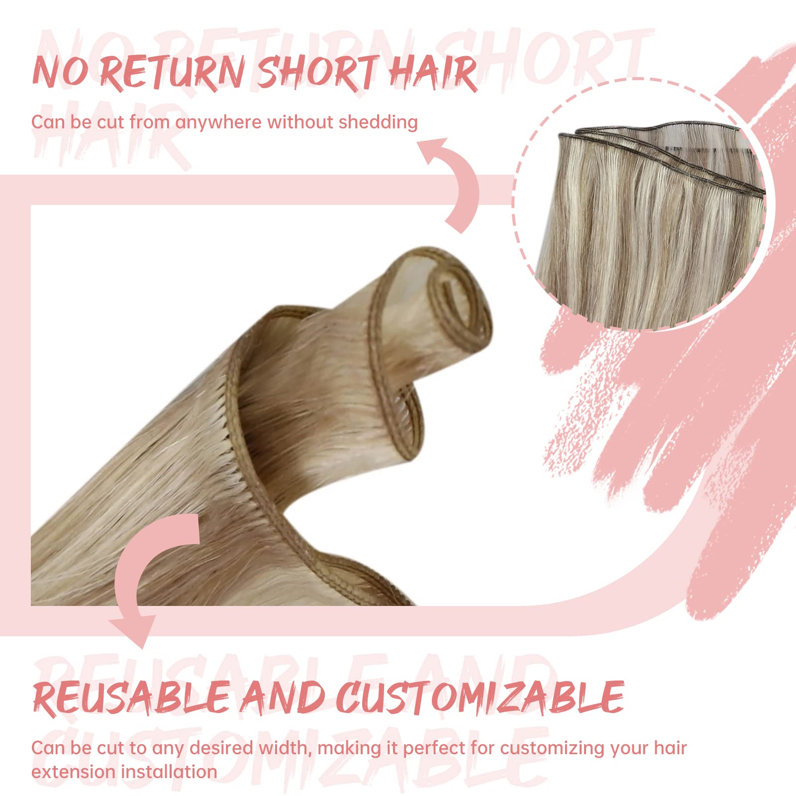 Fshine Geniale Tessitura Capelli Veri Evidenziatore Biondo Cenere Con Biondo Candido Extension Capelli Veri Tessitura Meches 50g 35cm Extension Cucite Capelli Veri #18P613