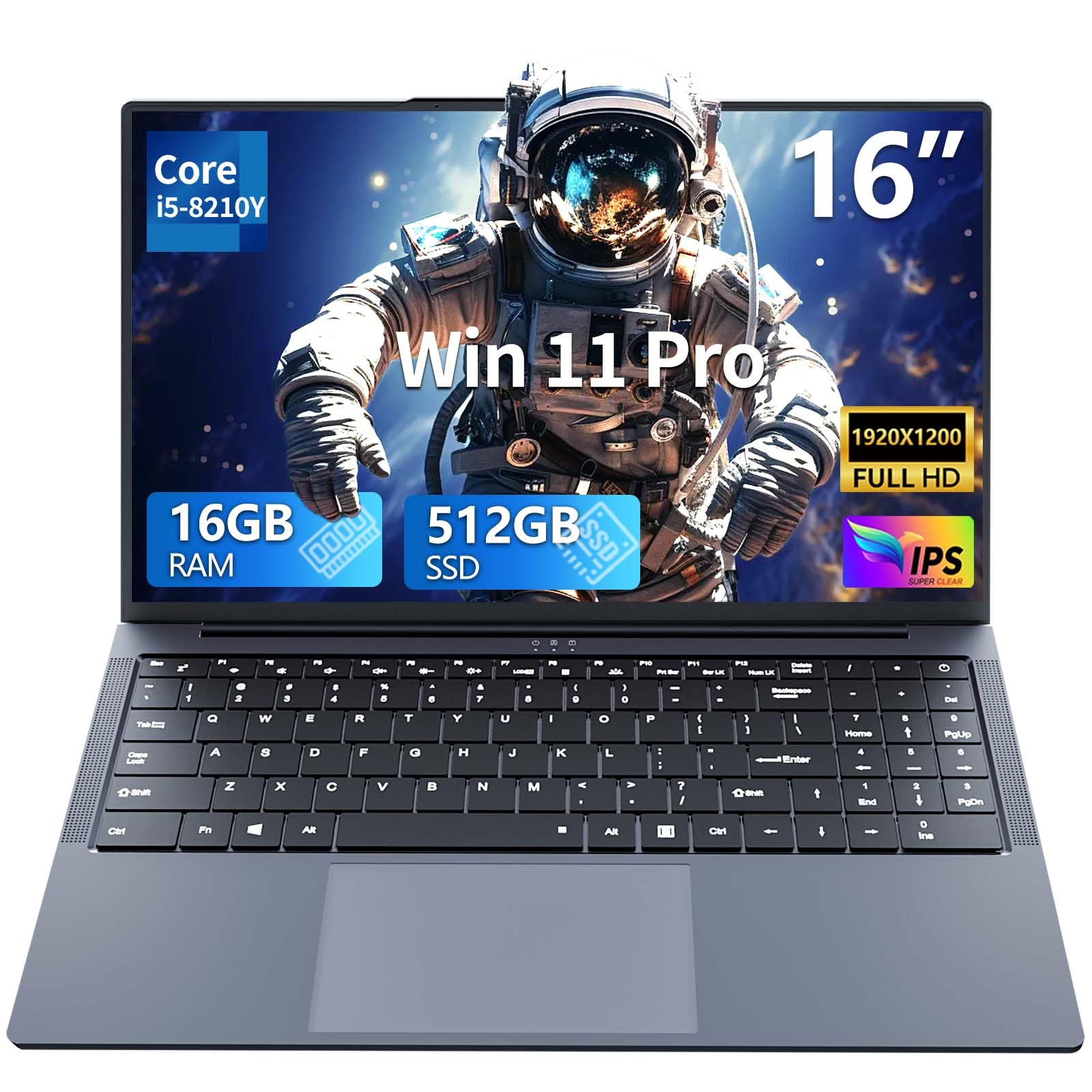 Ordenador Portátil 16 Pulgadas, PC Portátil con Procesador Core i5 8210Y, 16GB RAM 512GB SSD, Laptop Win 11 con Pantalla FHD IPS 1920*1200, Teclado Retroiluminado Type-C, Computadora Portátil Versátil