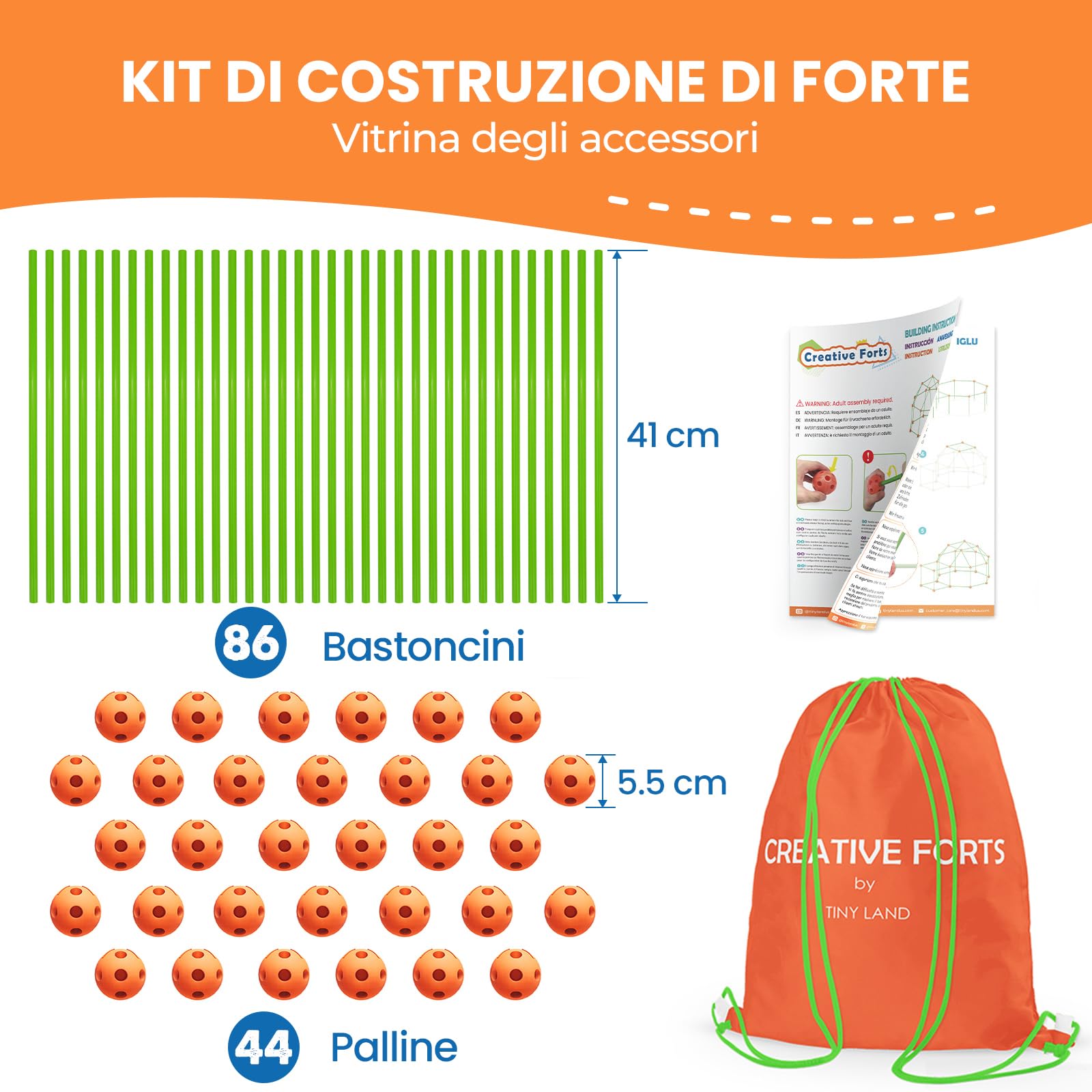 Tiny Land 130 pezzi Kit di costruzione del forte per bambini -Giocattolo creativo per ragazzi 5,6,7,8 anni- STEM Castelli fai-da-te Tunnel Tenda