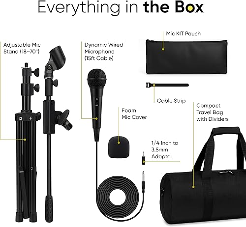 Miniatura 2 de Bowens Micrófono dinámico para cantar con soporte de micrófono ajustable (18-70 pulgadas), pluma de 17 pulgadas, micrófono de mano para altavoces,