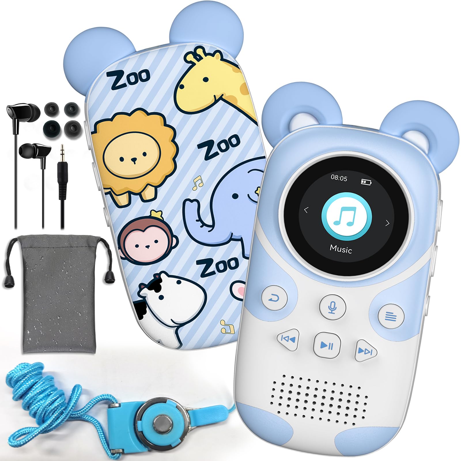64GB MP3 Player Kids Bluetooth 5.3 con Altavoz para Auriculares Soporta Radio FM, Despertador, grabación con un botón, función cronómetro