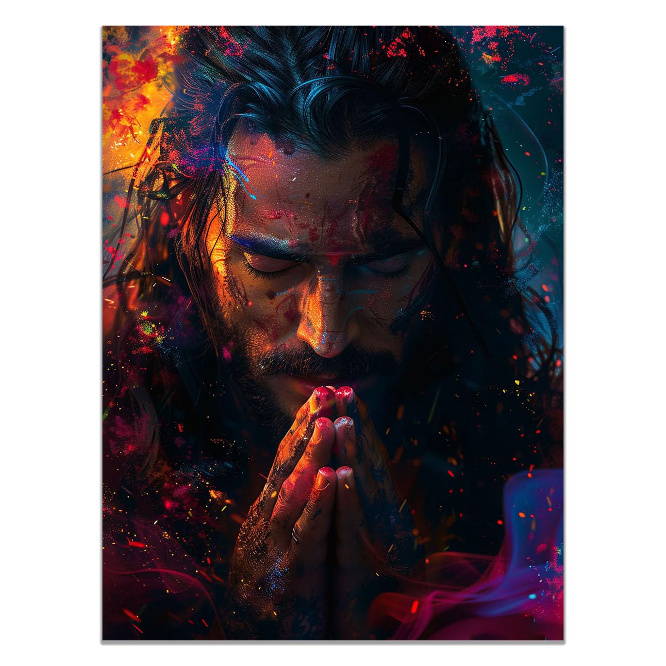 QUSAAOU Jesus Wall Image Jesus Praying Decor Vintage Religious Prints Painting Neutral God Poster Artwork Living Room Bedroom Hallway Home Decoration(neon)-80x120cm Unframed