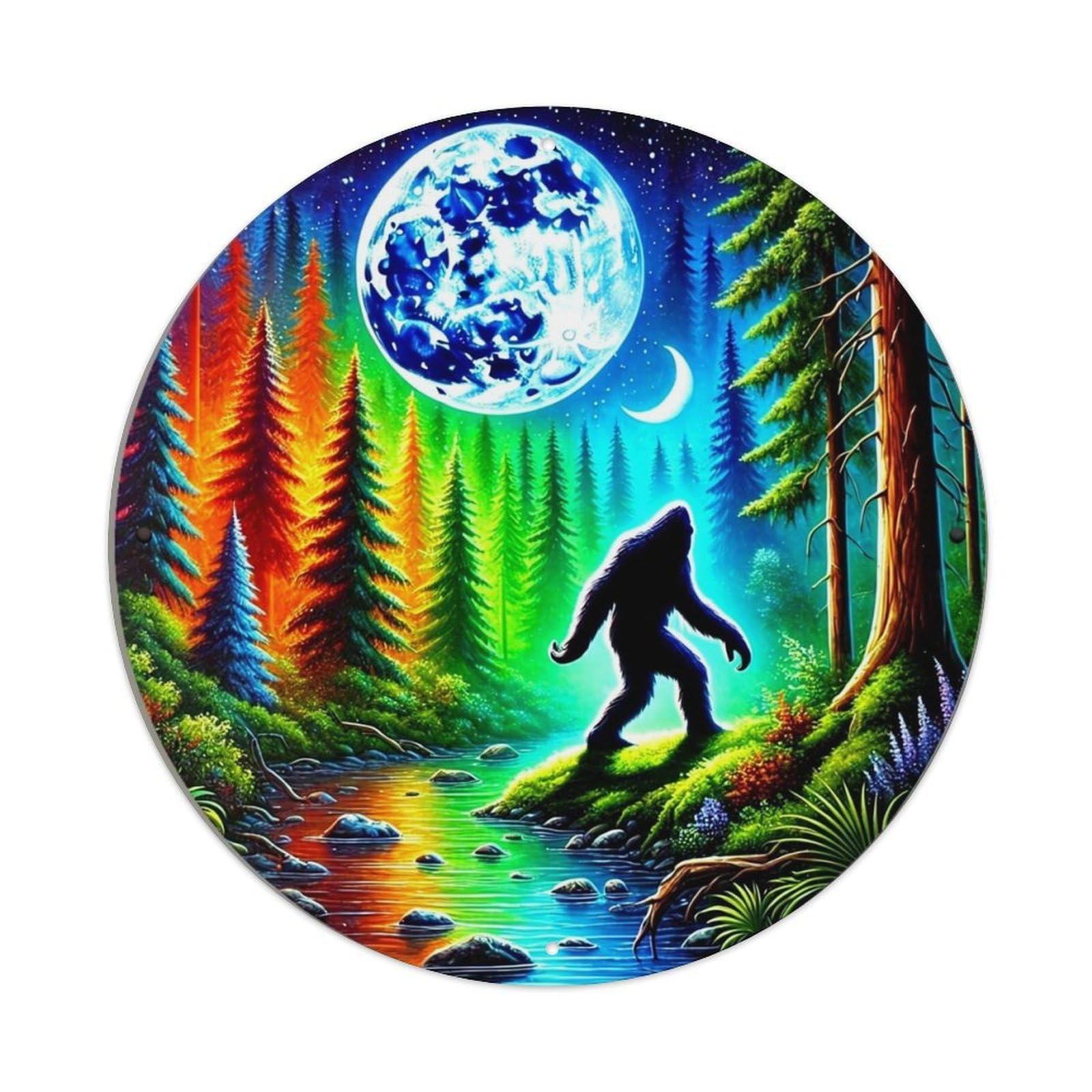 Jdyansheng Vintage Bigfoot Walking Under Moon Tin Sign Metal Poster Metal Signs For Home Man Cave Bar Cafe Kitchen Laundry Room Wall Decorations 8X8 Inches