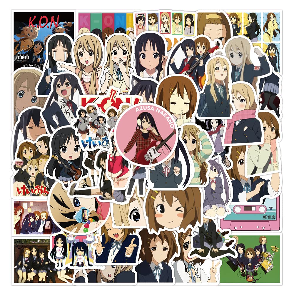 K-ON!! Sticker Pack 50pcs, Vinyl Sticker for Water Bottles Laptop Skateboard Notebook Gift for Adults Kids Teens