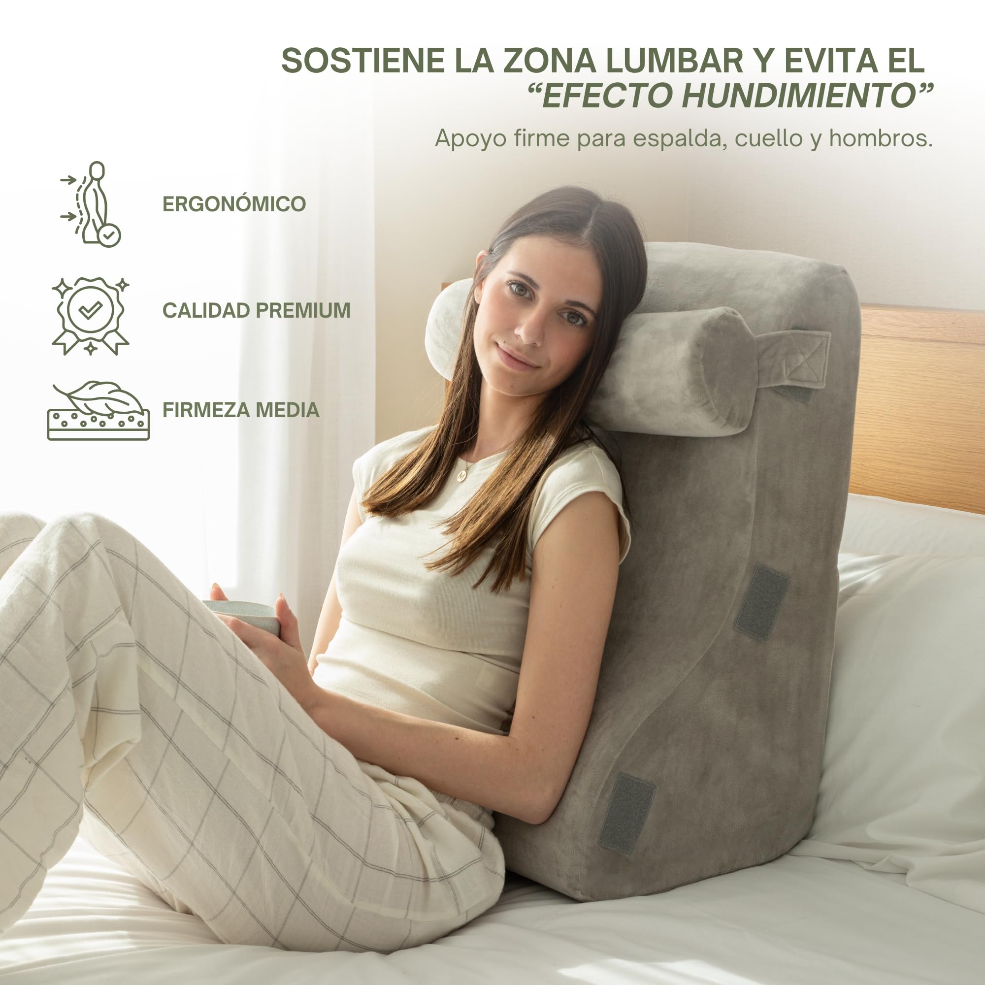 Almohada de Lectura y Cojin de Lectura para Cama y Sofá | Cuña Antireflujo Adulto Ergonómica – Cojín Respaldo Cama con Funda Lavable y Apoyo Espalda y Cuello