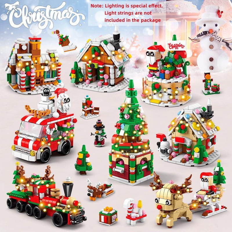Miniatura 4 de Juego de bloques de construcción de casa de nieve 6 en 1, bloques de construcción de Navidad, para adultos y niñas (casa de nieve de Navidad)