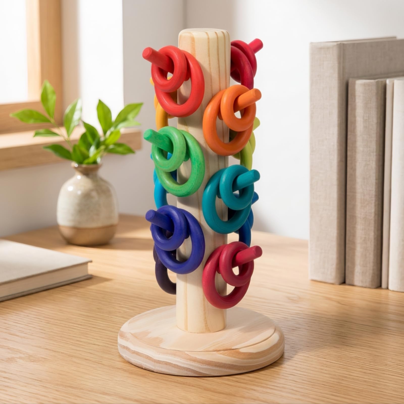 Torre da Impilare in Legno Moderna, Albero Arcobaleno, Versione Macaron, Peso 0,6 Kg, 13,5 × 13,5 × 25 Cm