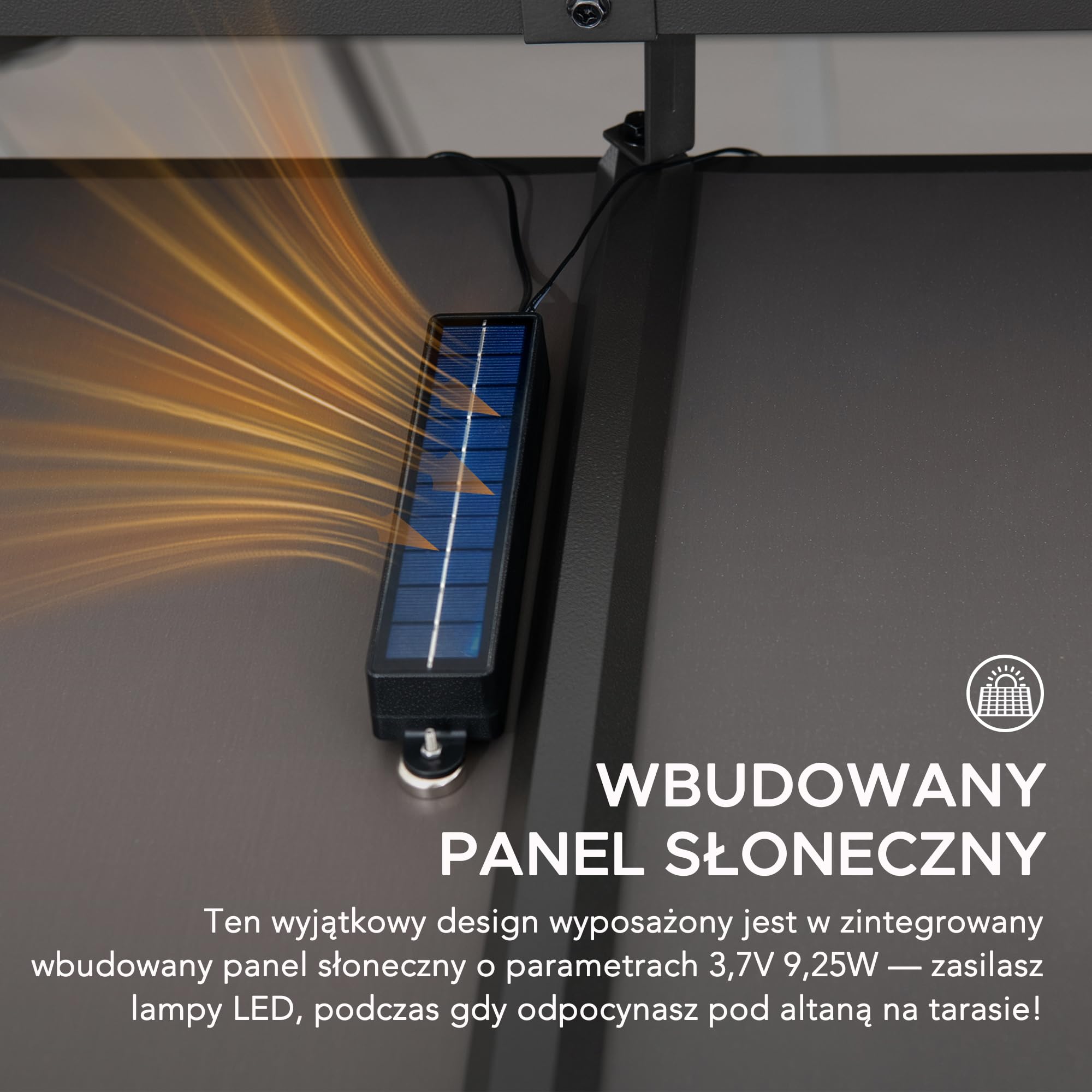 SUNJOY Altana Drewniana z Solidnym Daszkiem 3,3x3,3m z Oświetleniem Solarnym, Stalowy Dach Czterospadowy & Wypełnienie z Poliwęglanu, Odporna na Śnieg & Promieniowanie UV, Trwała Altana Ogrodowa na Ta