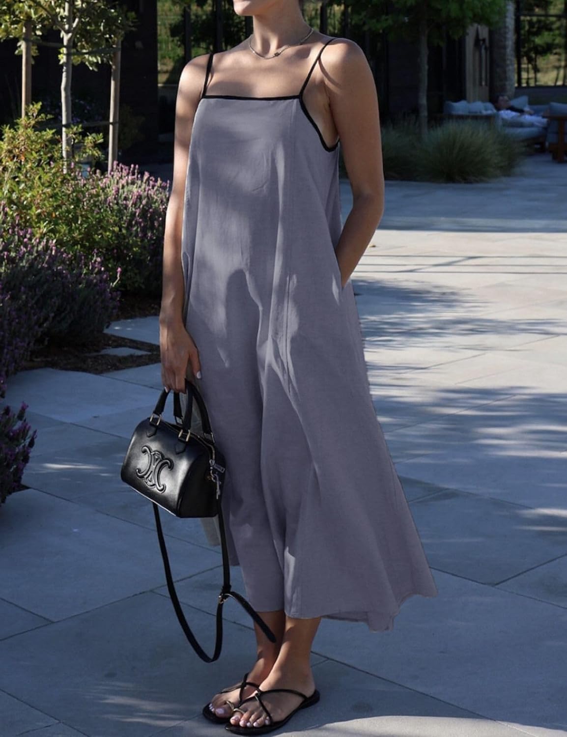 Womens Summer Maxi Dress 2025 Spaghetti Strap Dress Linen Sleeveless Backless Flowy Long Beach Dresses - Image 4