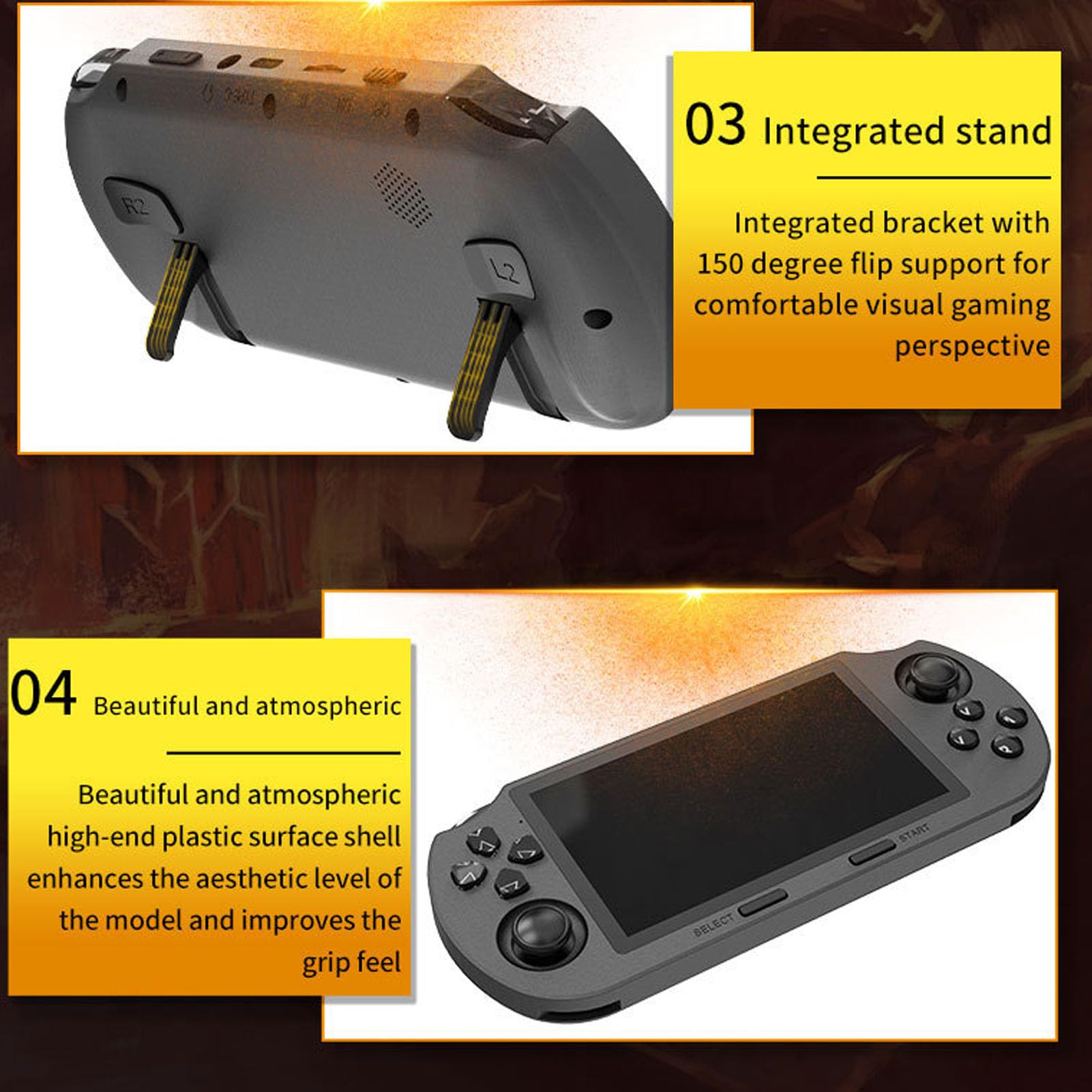 ハンドヘルドレトロゲームコンソール、4.5インチ854x480 IPSスクリーンポータブルビデオゲームコンソール、64GBクラシックゲームに組み込まれ、14種類のエミュレーターをサポートします - 5