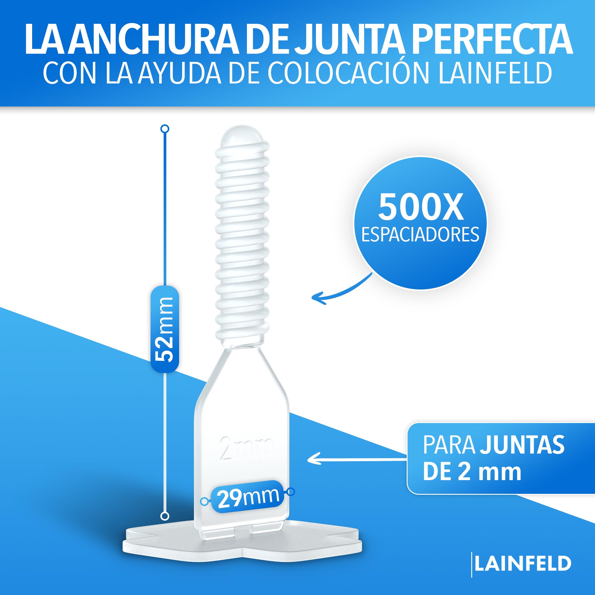 LAINFELD Sistema de nivelación de azulejos, ancho de 2 mm, espaciadores para colocar azulejos, herramienta para colocación de baldosas, cruz de 2 mm