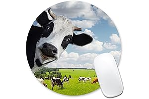 Funny Cow Mouse Pad- Non-Slip, Round Mouse Pad with Serene Green Rural Meadow