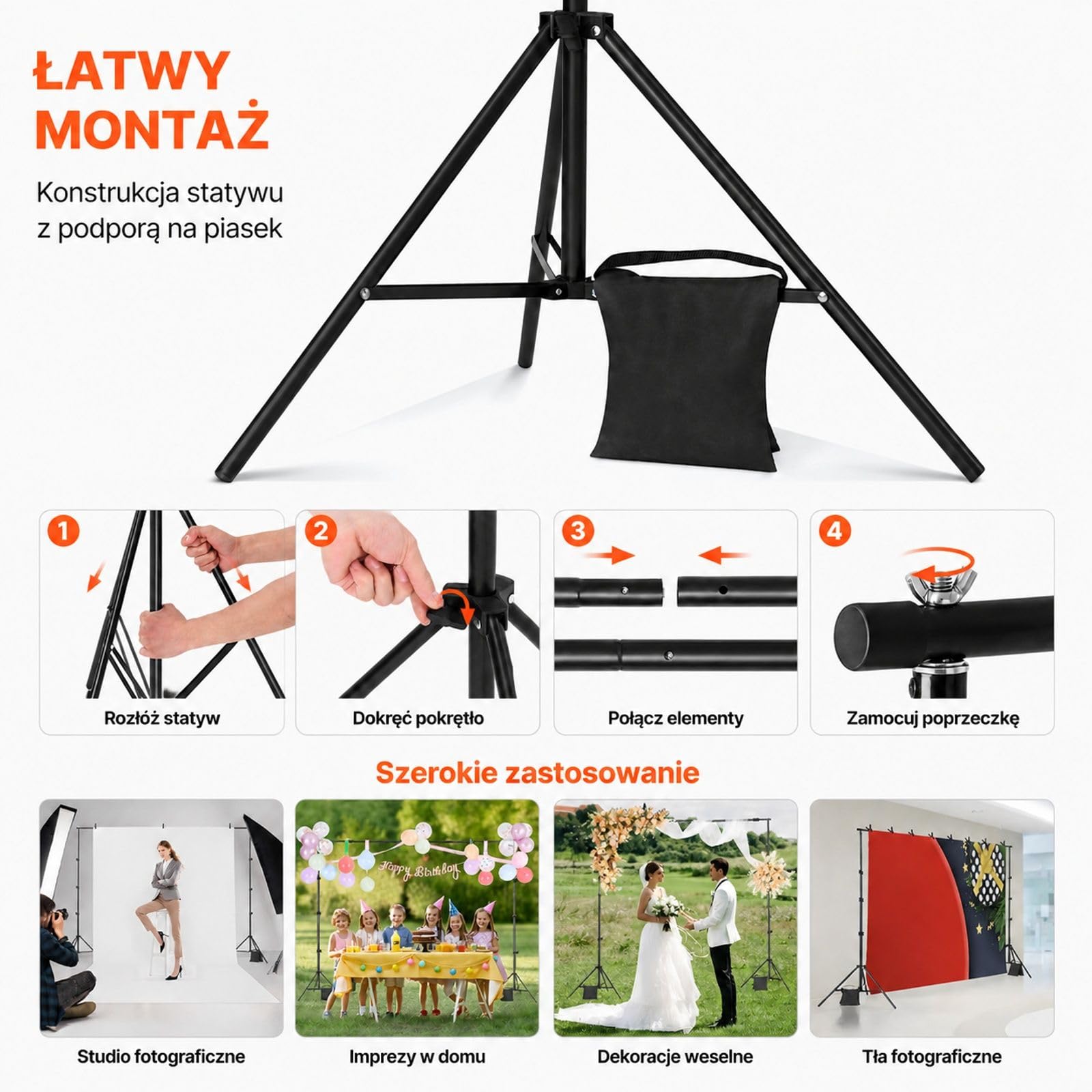 Regulowany system tła do studia fotograficznego, baner i tkanina