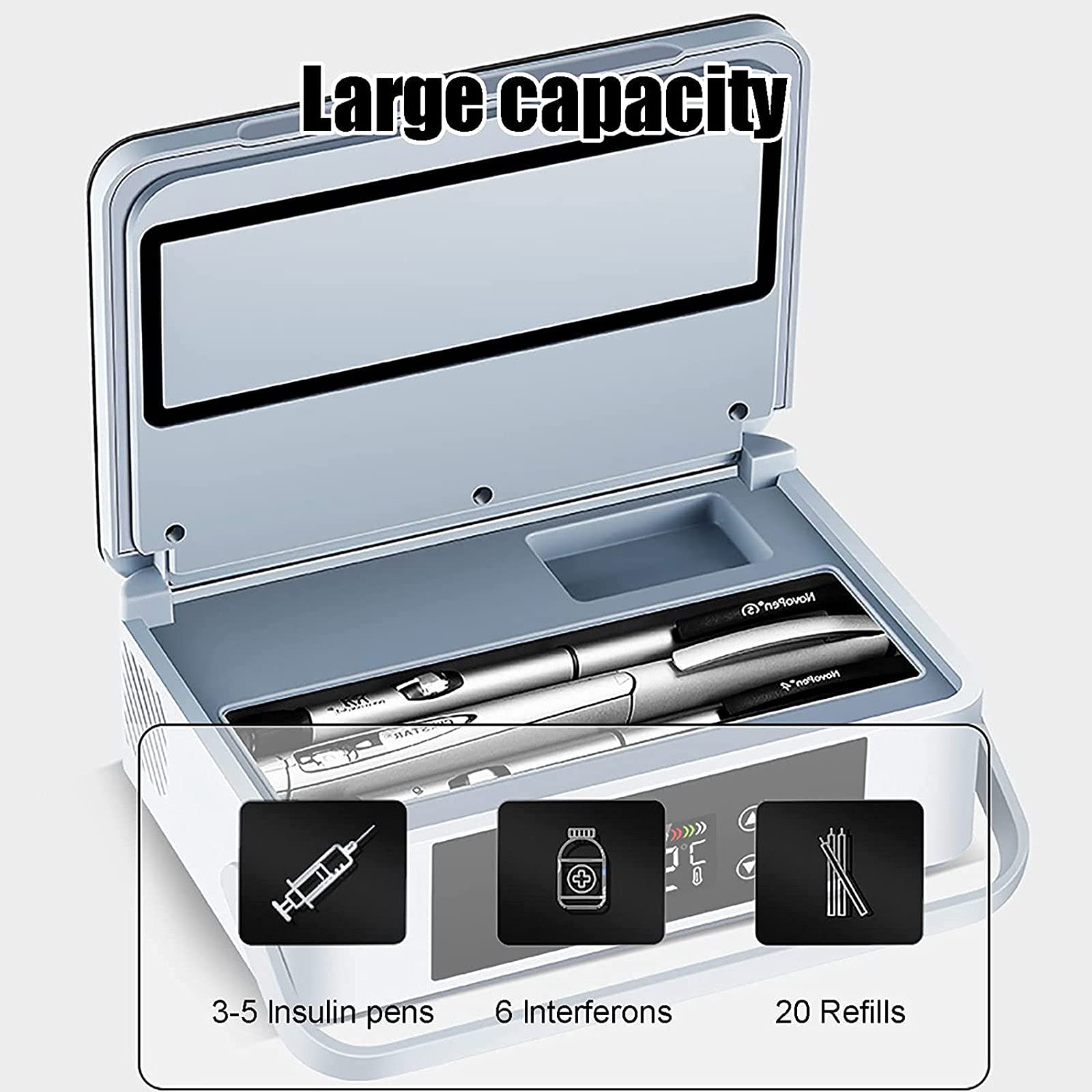 Frigorifero Portatile per Insulina,Scatola refrigerata Portatile del Mini Frigorifero dell'insulina/Piccolo Frigorifero Mobile dell'automobile Ricarica USB,2*Battery