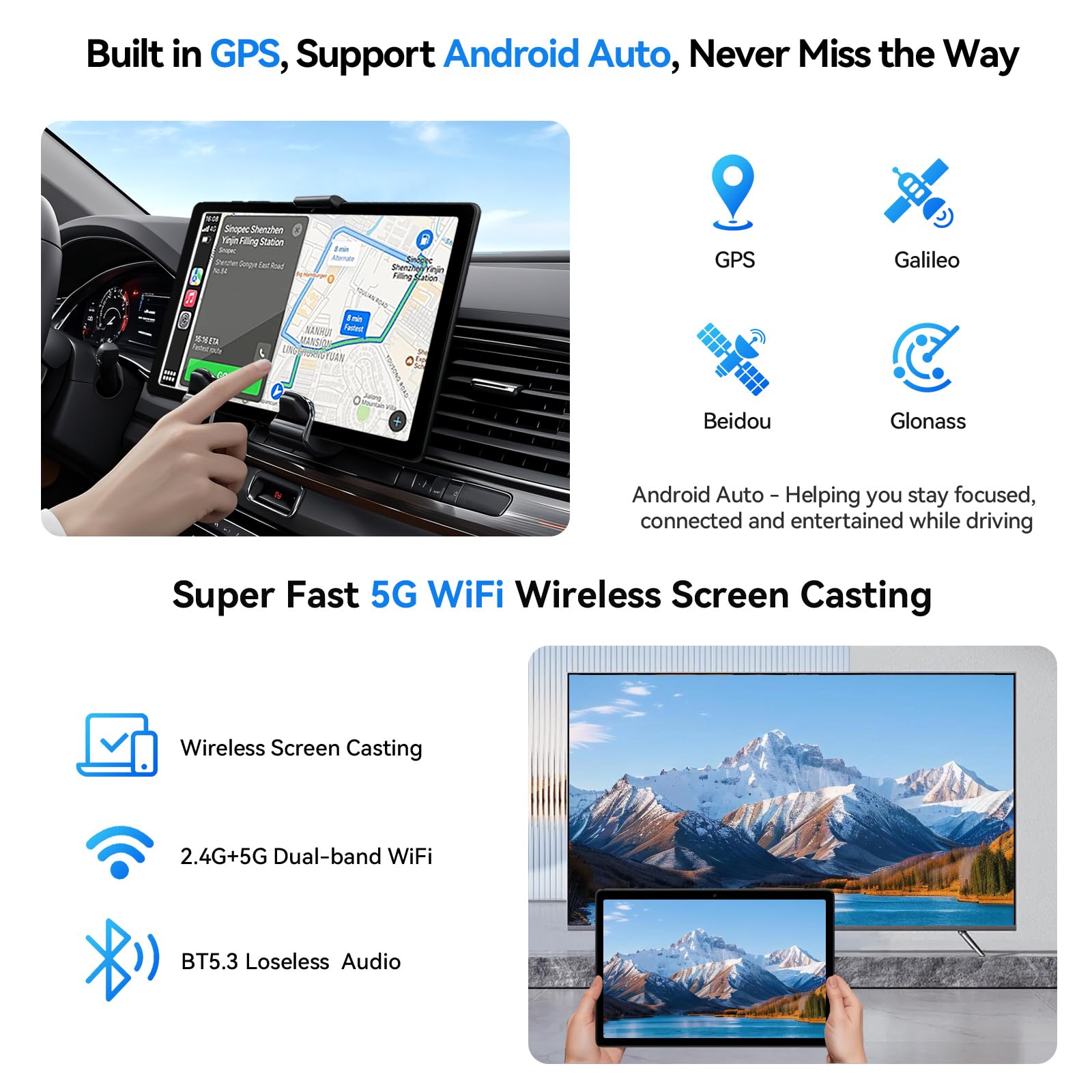 Android Tablet 10 inch, Android 15 Tablet with Keyboard, Mouse, 4G LTE Cellular, IPS Display, MediaTek Octa Core Processor, 12GB+64GB, 2TB Expandable,5G Wi-Fi, GPS, 2-in-1 Tablets with Case